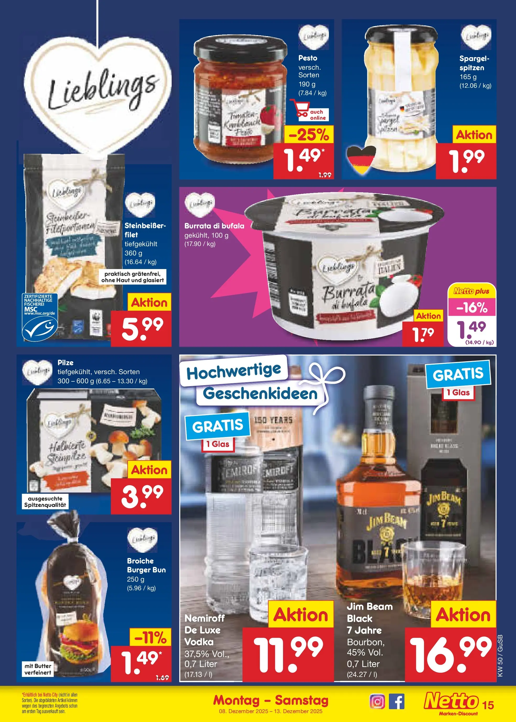 Netto Marken-Discount prospekt Machern	 (ab 08.12.2025) » Angebote | Seite: 15 | Produkte: Butter, Burger, Burger bun, Spargel