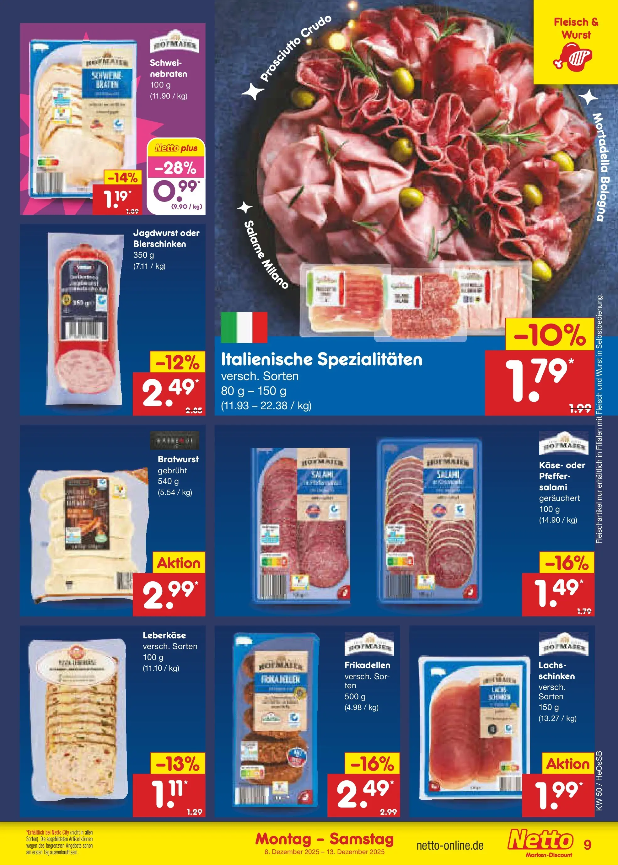 Netto Marken-Discount prospekt Kröpelin	 (ab 07.12.2025) » Angebote | Seite: 9 | Produkte: Käse, Wurst, Fleisch, Leberkase