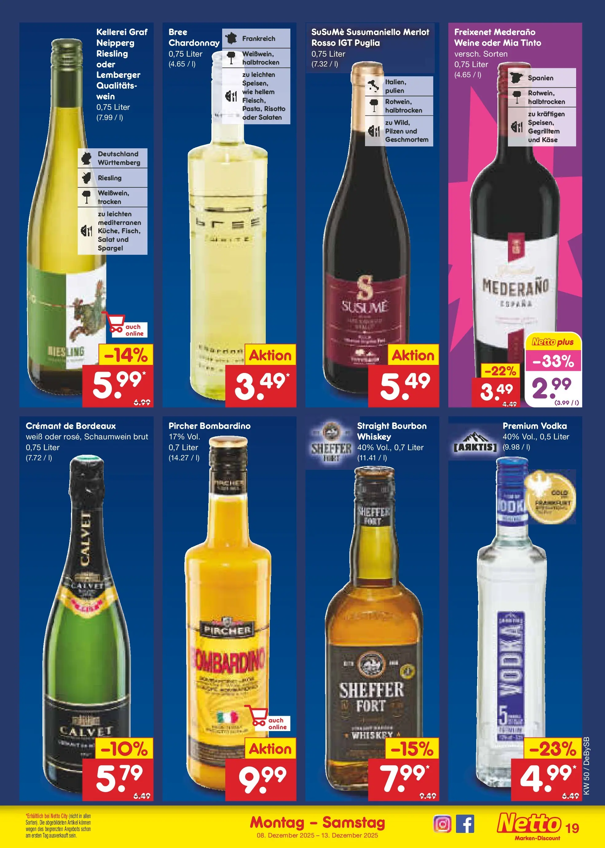 Netto Marken-Discount prospekt Thierhaupten	 (ab 08.12.2025) » Angebote | Seite: 19 | Produkte: Käse, Merlot, Freixenet mederano, Bree