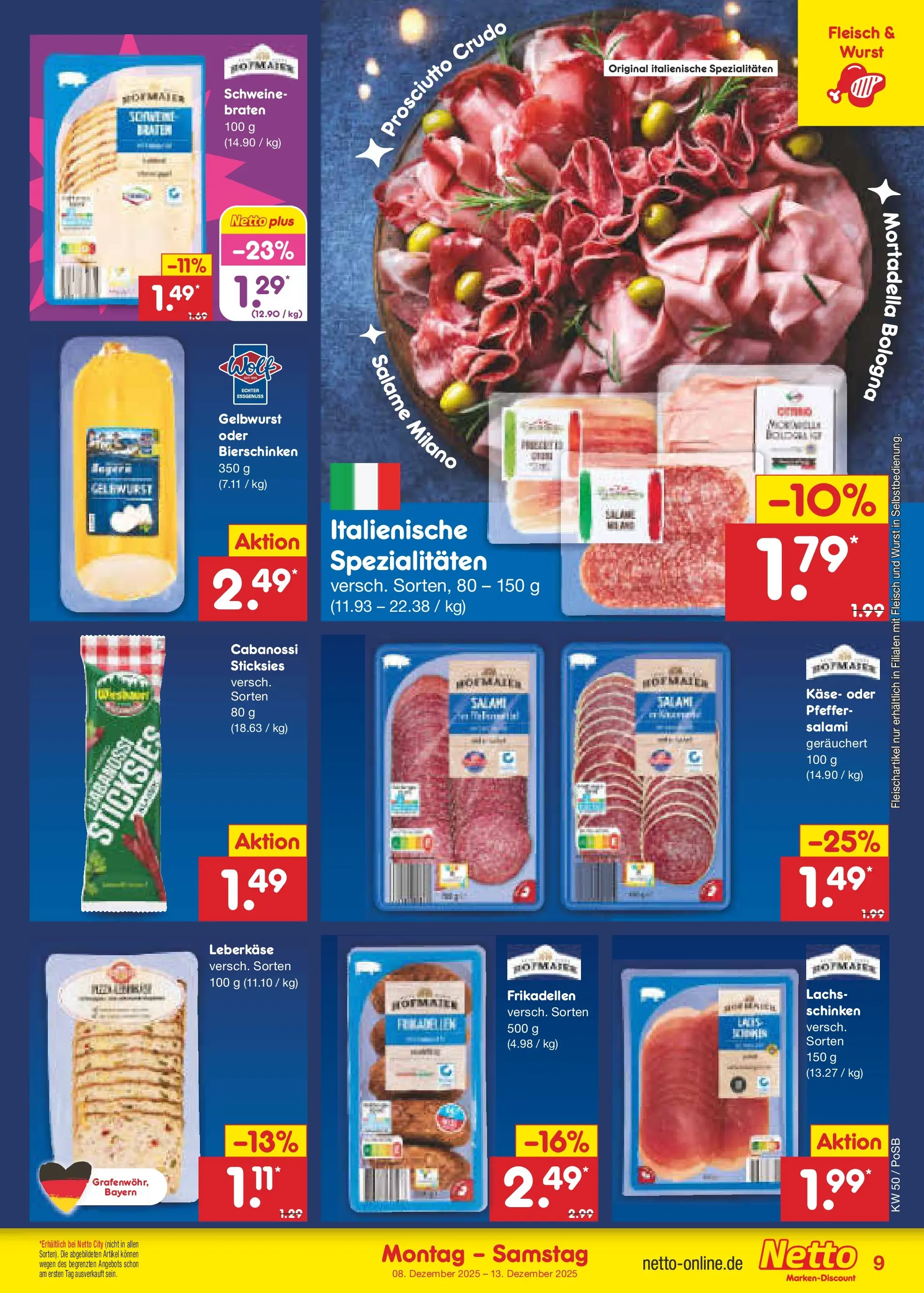 Netto Marken-Discount prospekt Regensburg	 (ab 08.12.2025) » Angebote | Seite: 9 | Produkte: Käse, Pfeffer, Salami, Fleisch