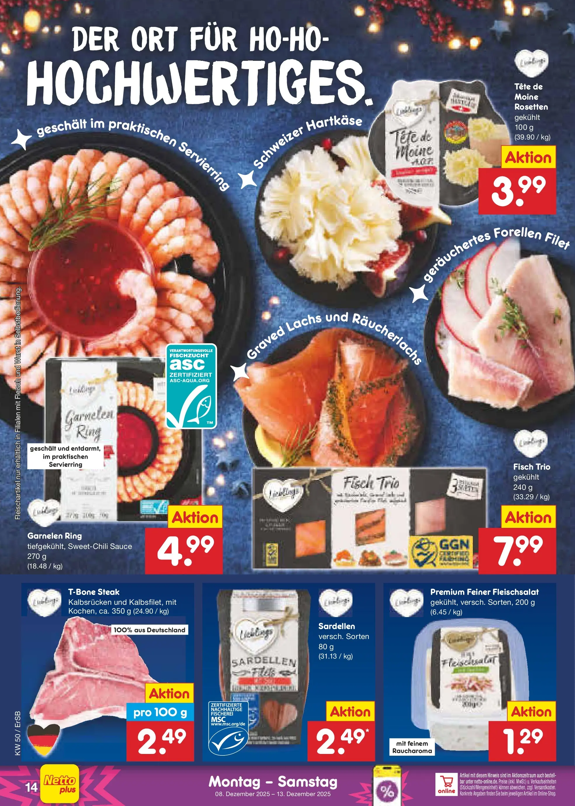 Netto Marken-Discount prospekt Erfurt	 (ab 07.12.2025) » Angebote | Seite: 14 | Produkte: Garnelen, Fisch, Wurst, Fleisch