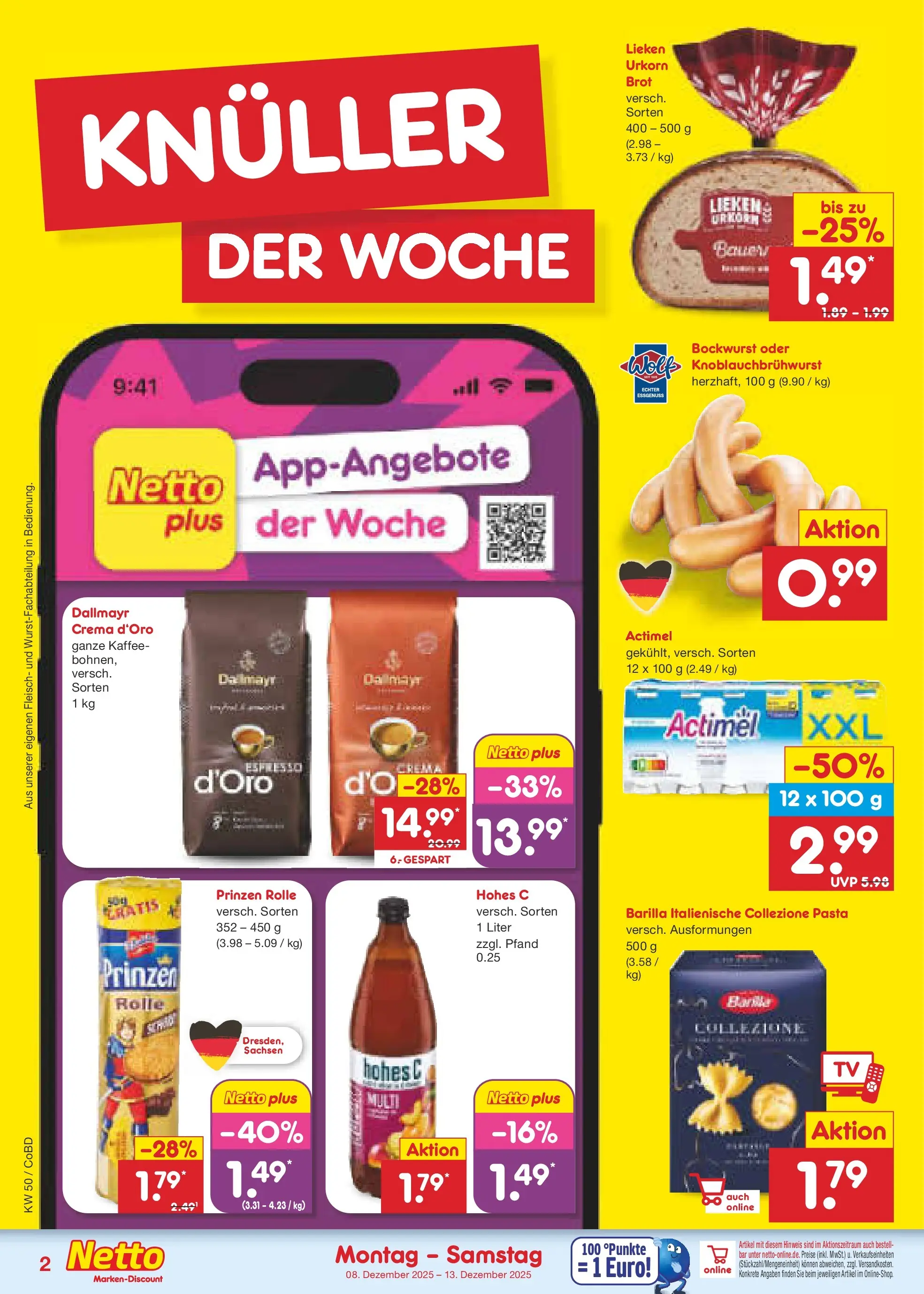 Netto Marken-Discount prospekt Delitzsch	 (ab 08.12.2025) » Angebote | Seite: 2 | Produkte: Dallmayr, Pasta, Hohes c, Fleisch