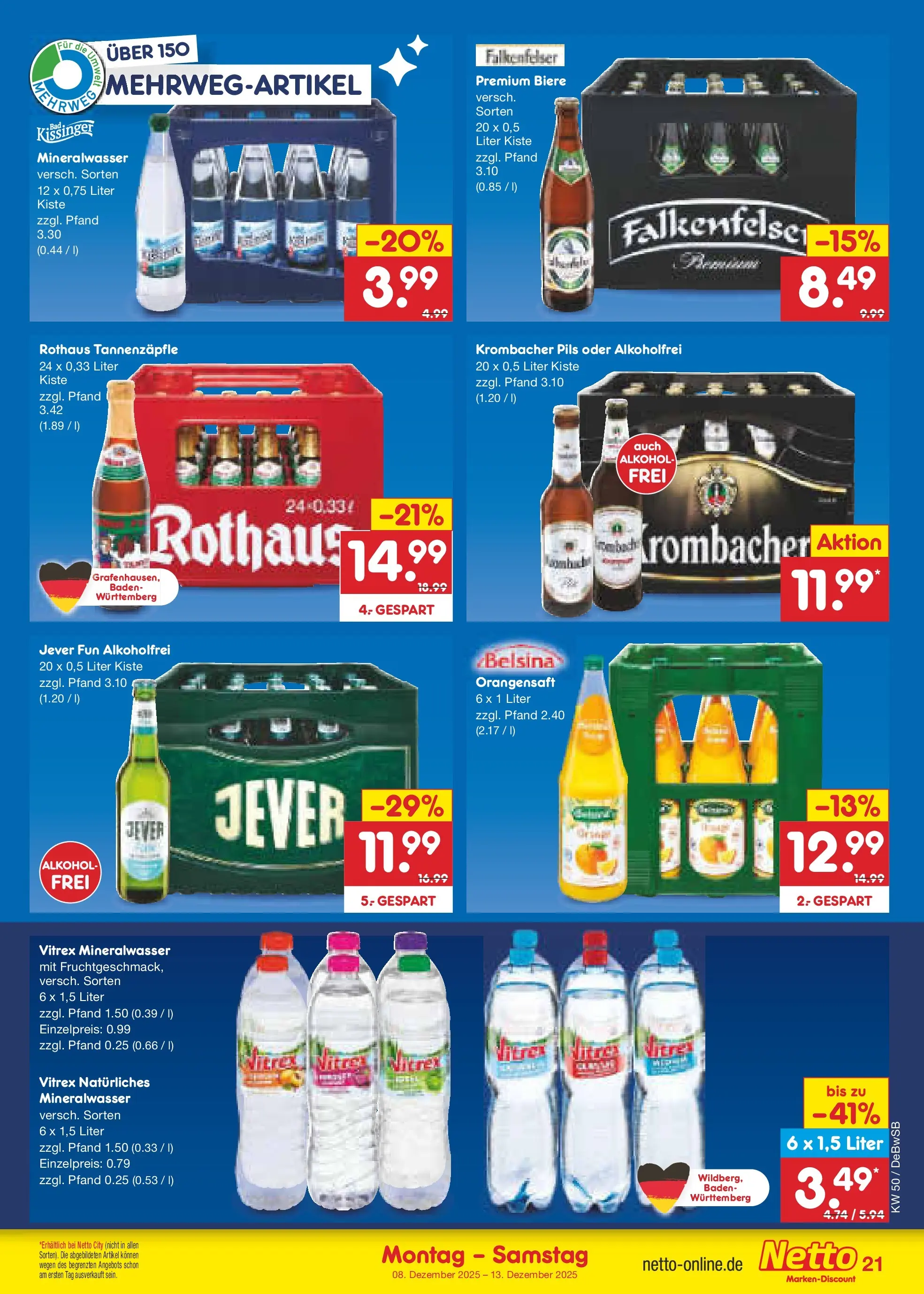 Netto Marken-Discount prospekt Waiblingen-Bittenfeld	 (ab 08.12.2025) » Angebote | Seite: 27 | Produkte: Pils, Orangensaft, Mineralwasser, Krombacher