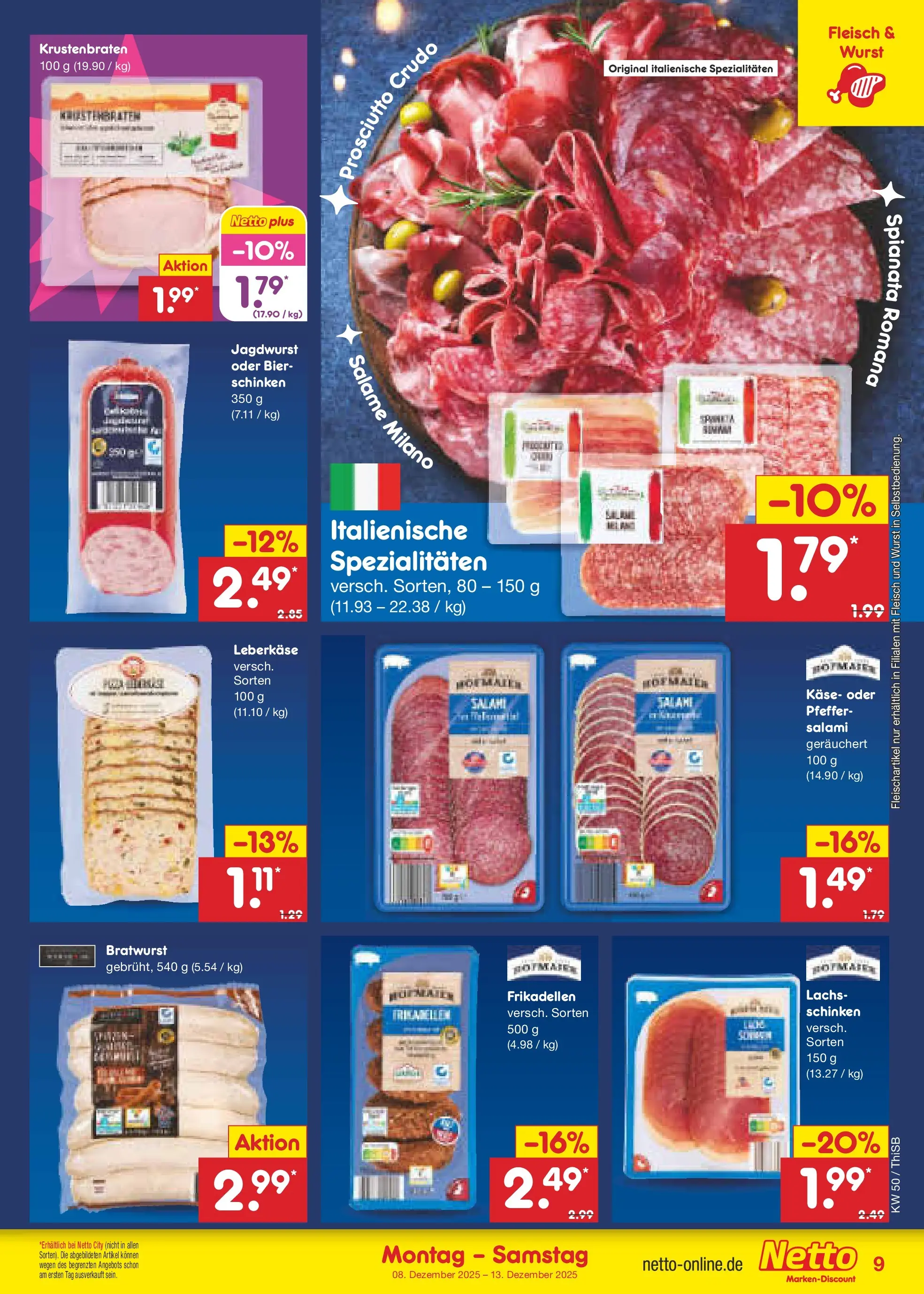 Netto Marken-Discount prospekt Pirna	 (ab 08.12.2025) » Angebote | Seite: 9 | Produkte: Käse, Salami, Schinken, Fleisch