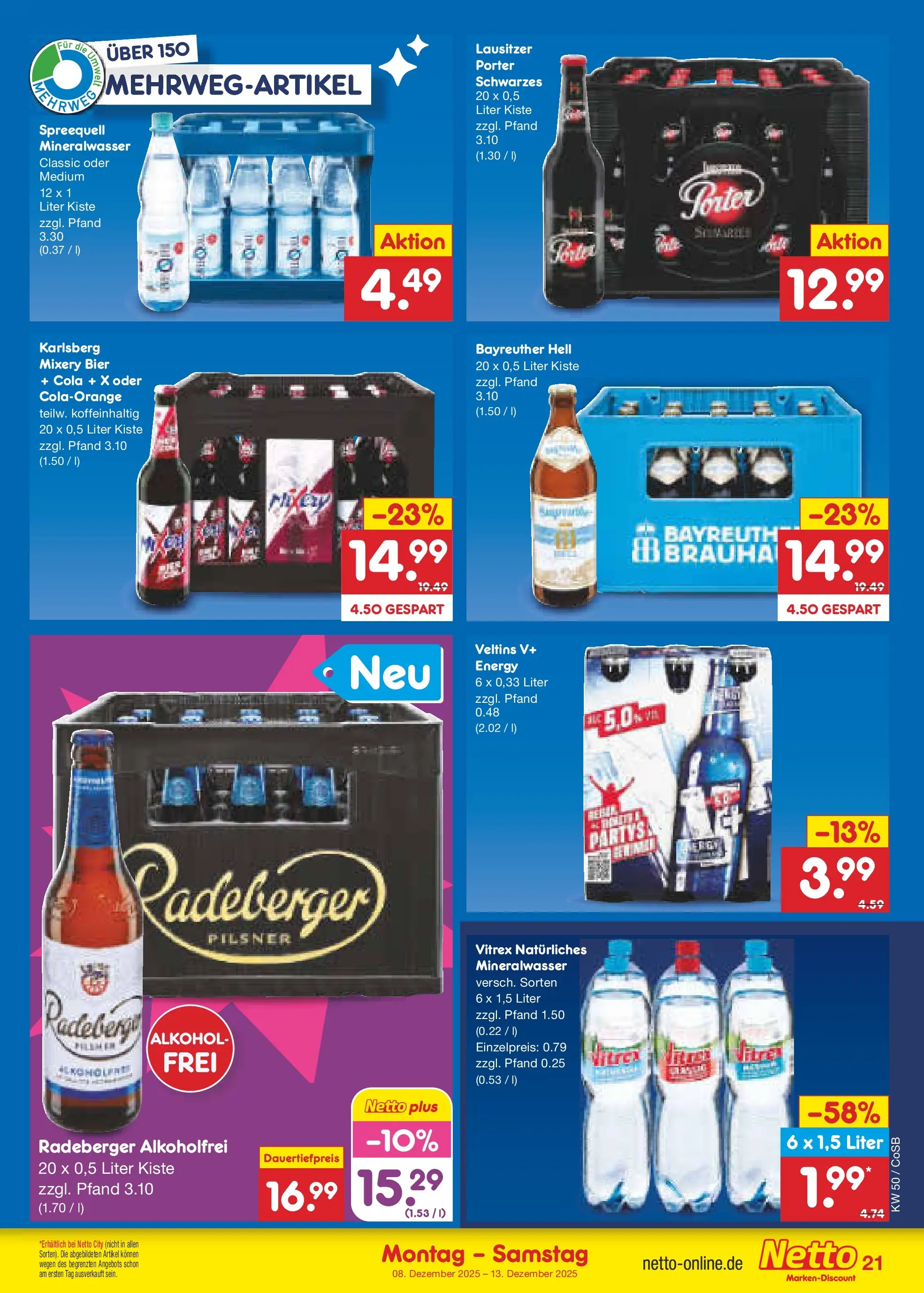 Netto Marken-Discount prospekt Bitterfeld-Wolfen	 (ab 07.12.2025) » Angebote | Seite: 27 | Produkte: Bayreuther hell, Energy, Bier, Veltins