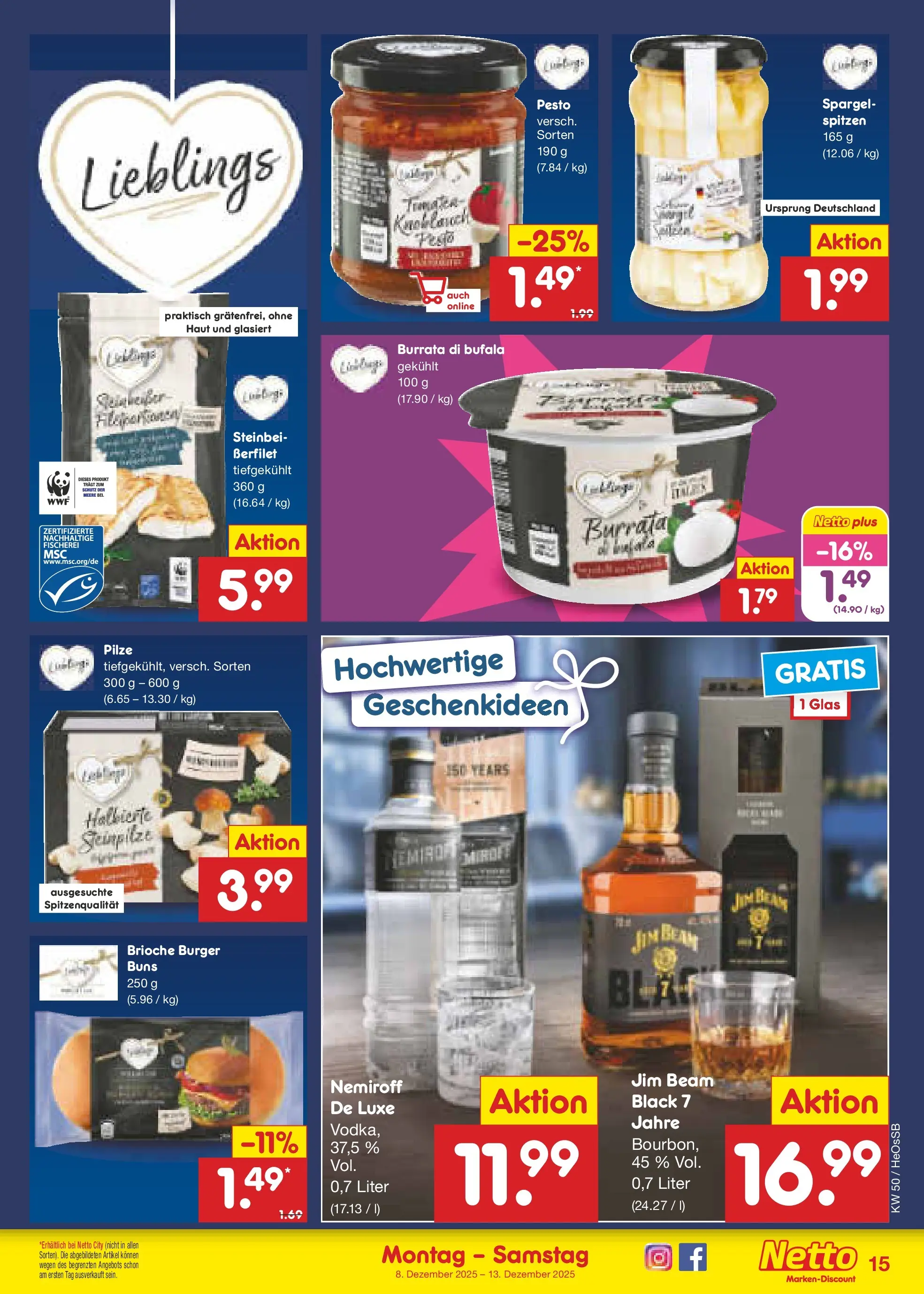 Netto Marken-Discount prospekt Kröpelin	 (ab 07.12.2025) » Angebote | Seite: 15 | Produkte: Jim beam, Spargel, Burrata, Knoblauch