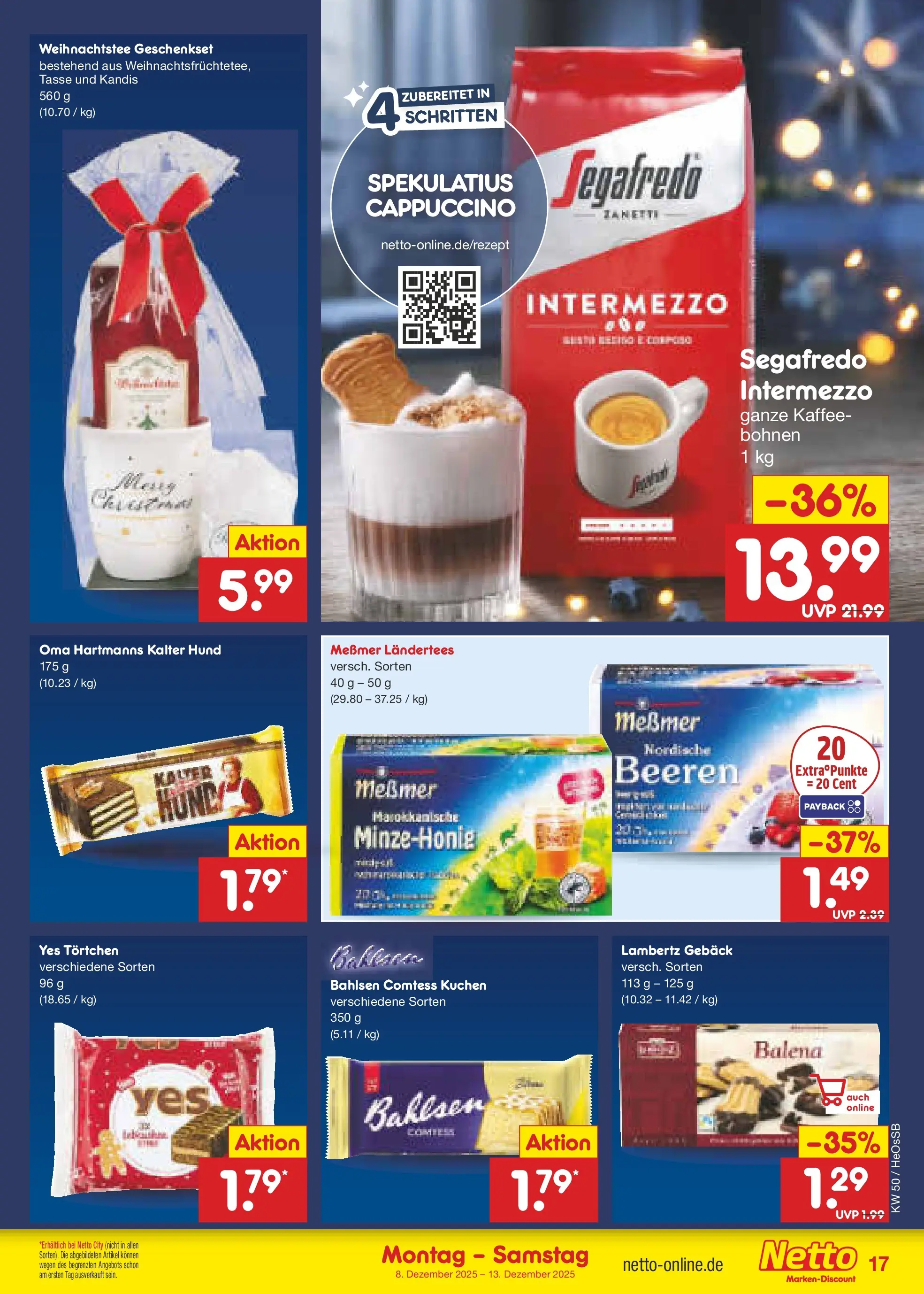Netto Marken-Discount prospekt Kröpelin	 (ab 07.12.2025) » Angebote | Seite: 17 | Produkte: Kaffee, Messmer, Kuchen, Segafredo