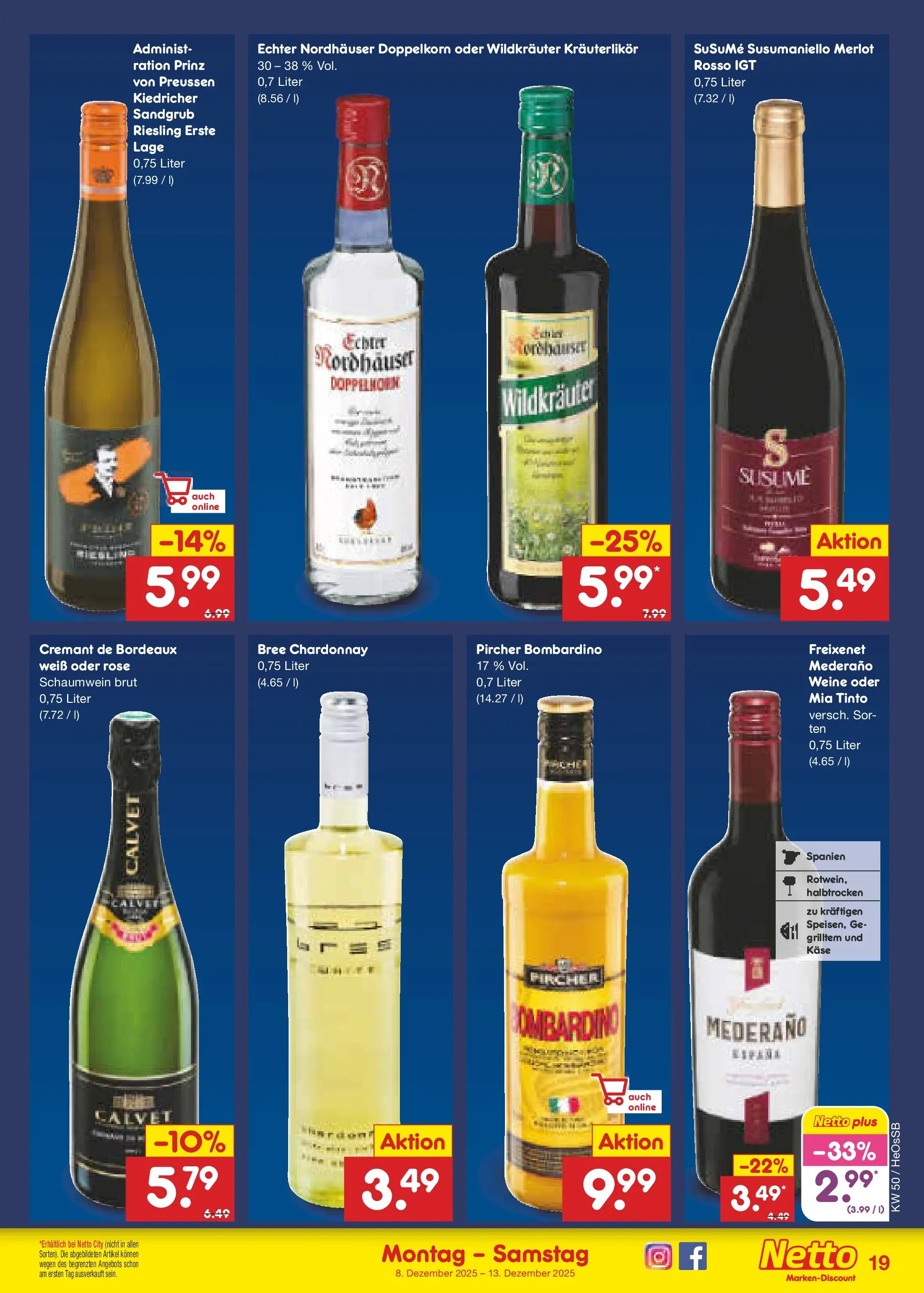Netto Marken-Discount prospekt Kröpelin	 (ab 07.12.2025) » Angebote | Seite: 19 | Produkte: Käse, Freixenet, Merlot, Bree