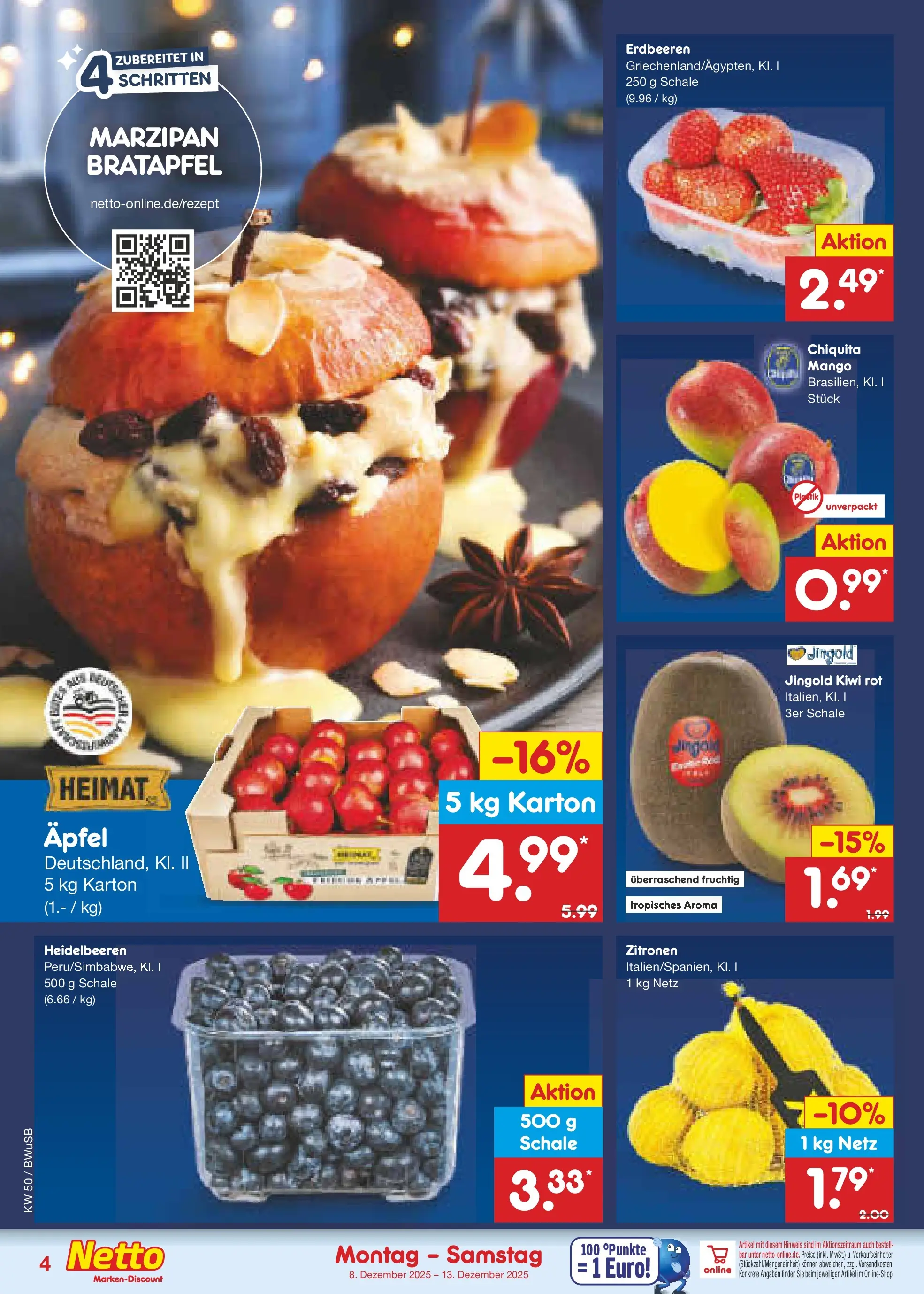 Netto Marken-Discount prospekt Stemwede-Dielingen	 (ab 07.12.2025) » Angebote | Seite: 4 | Produkte: Heidelbeeren, Mango, Kiwi, Zitronen