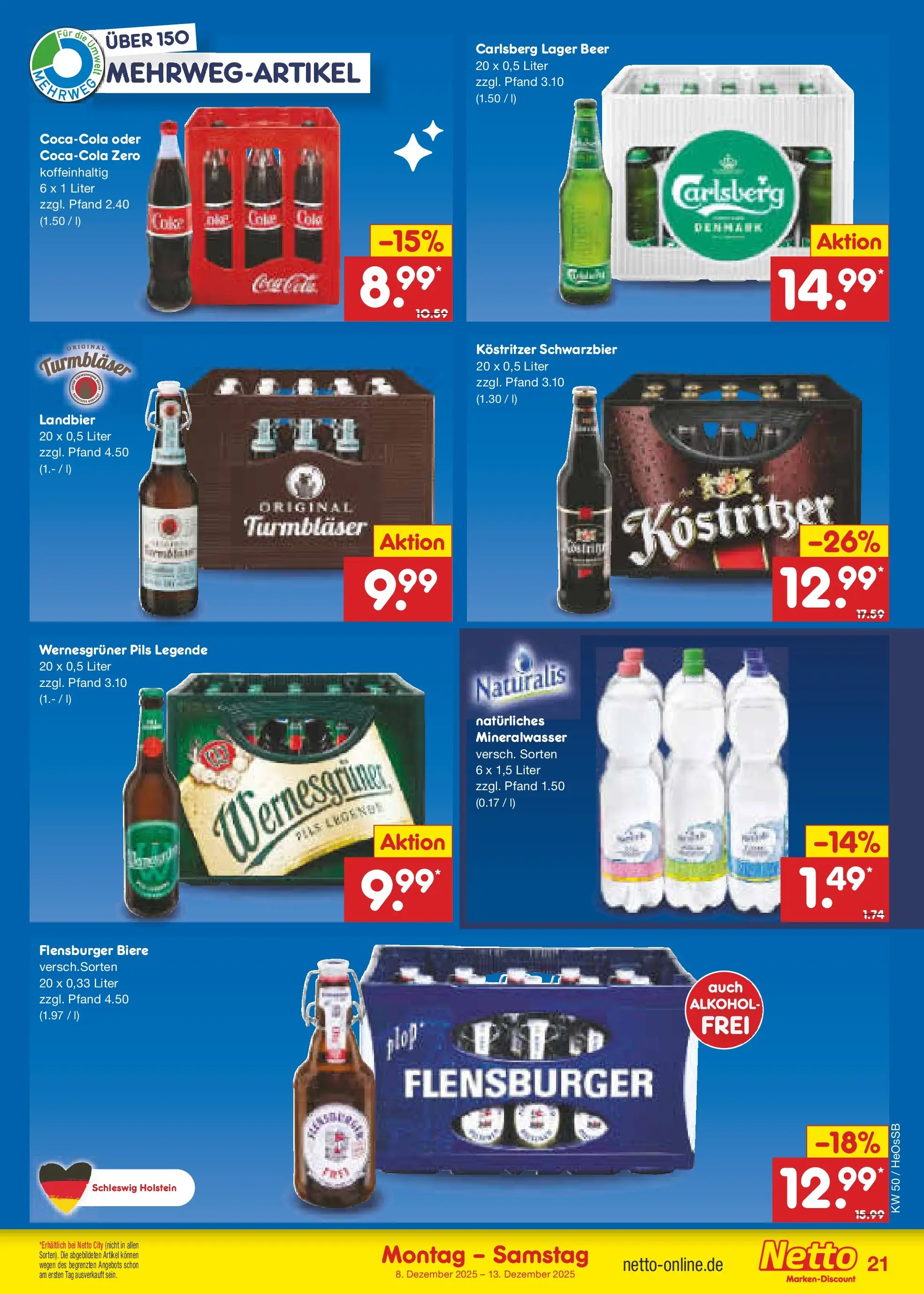 Netto Marken-Discount prospekt Kröpelin	 (ab 07.12.2025) » Angebote | Seite: 23 | Produkte: Carlsberg, Wernesgruner, Mineralwasser, Flensburger