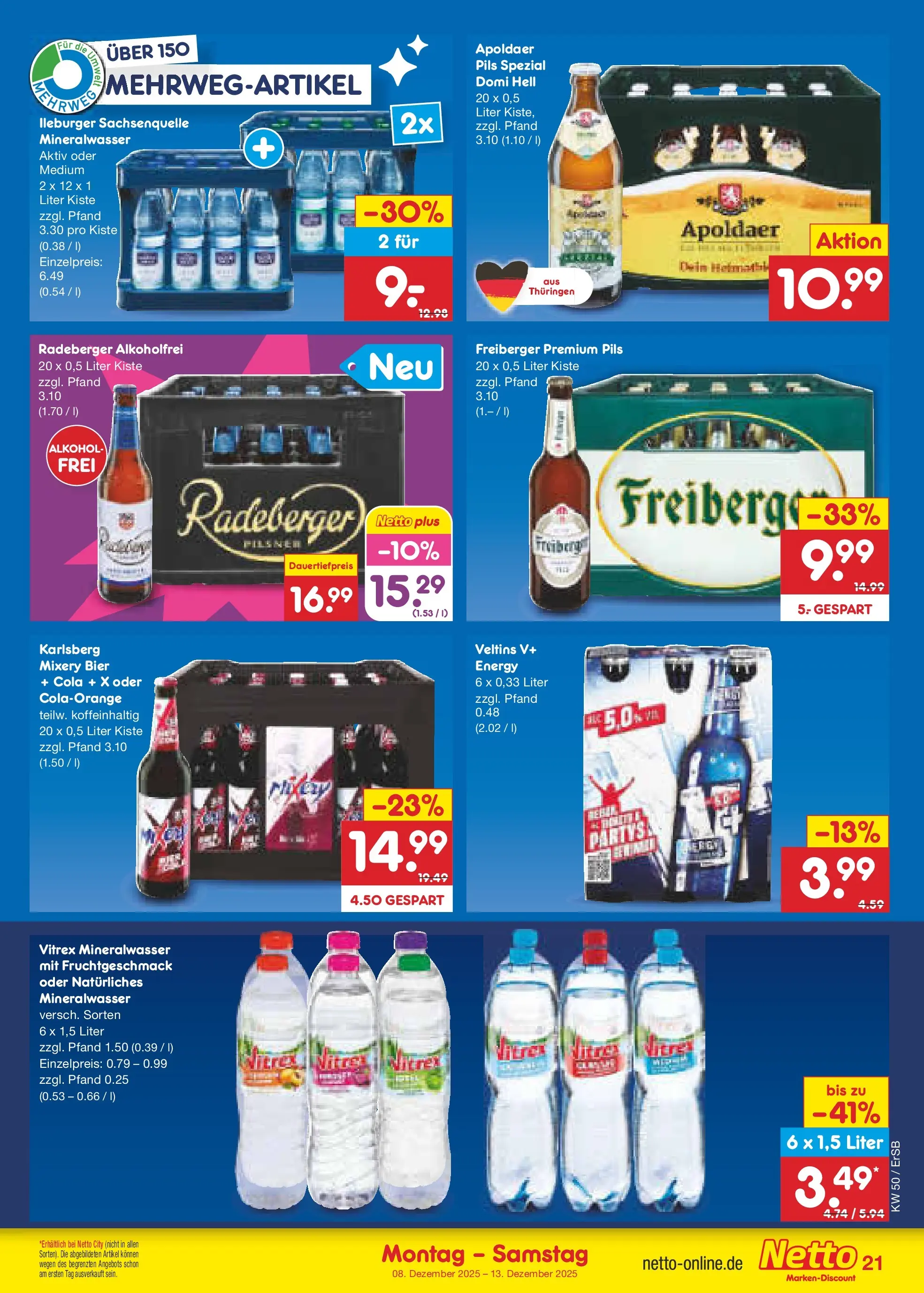 Netto Marken-Discount prospekt Erfurt	 (ab 07.12.2025) » Angebote | Seite: 27 | Produkte: Energy, Pils, Mineralwasser, Veltins
