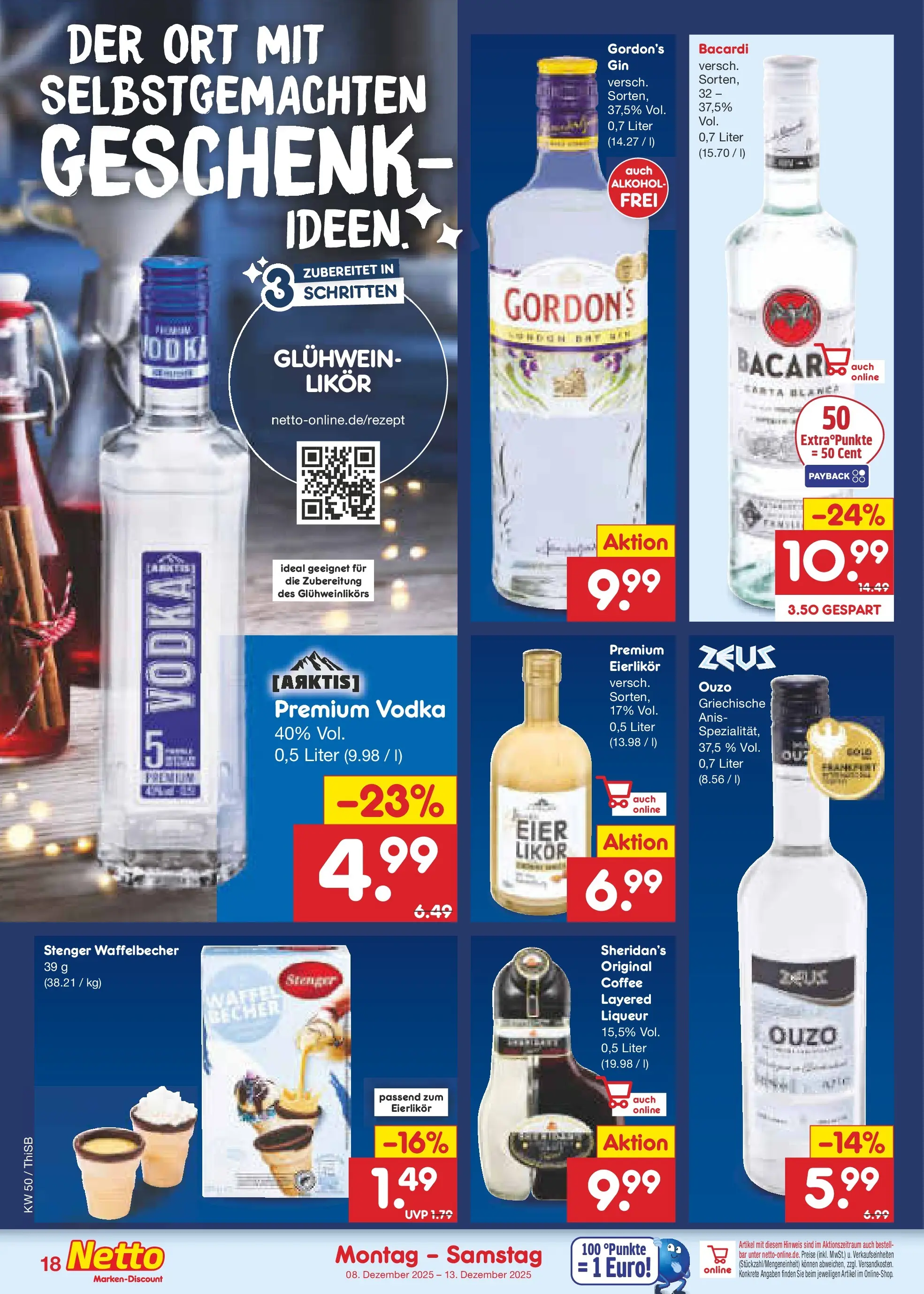 Netto Marken-Discount prospekt Pirna	 (ab 08.12.2025) » Angebote | Seite: 18 | Produkte: Bacardi, Ouzo, Eier, Vodka
