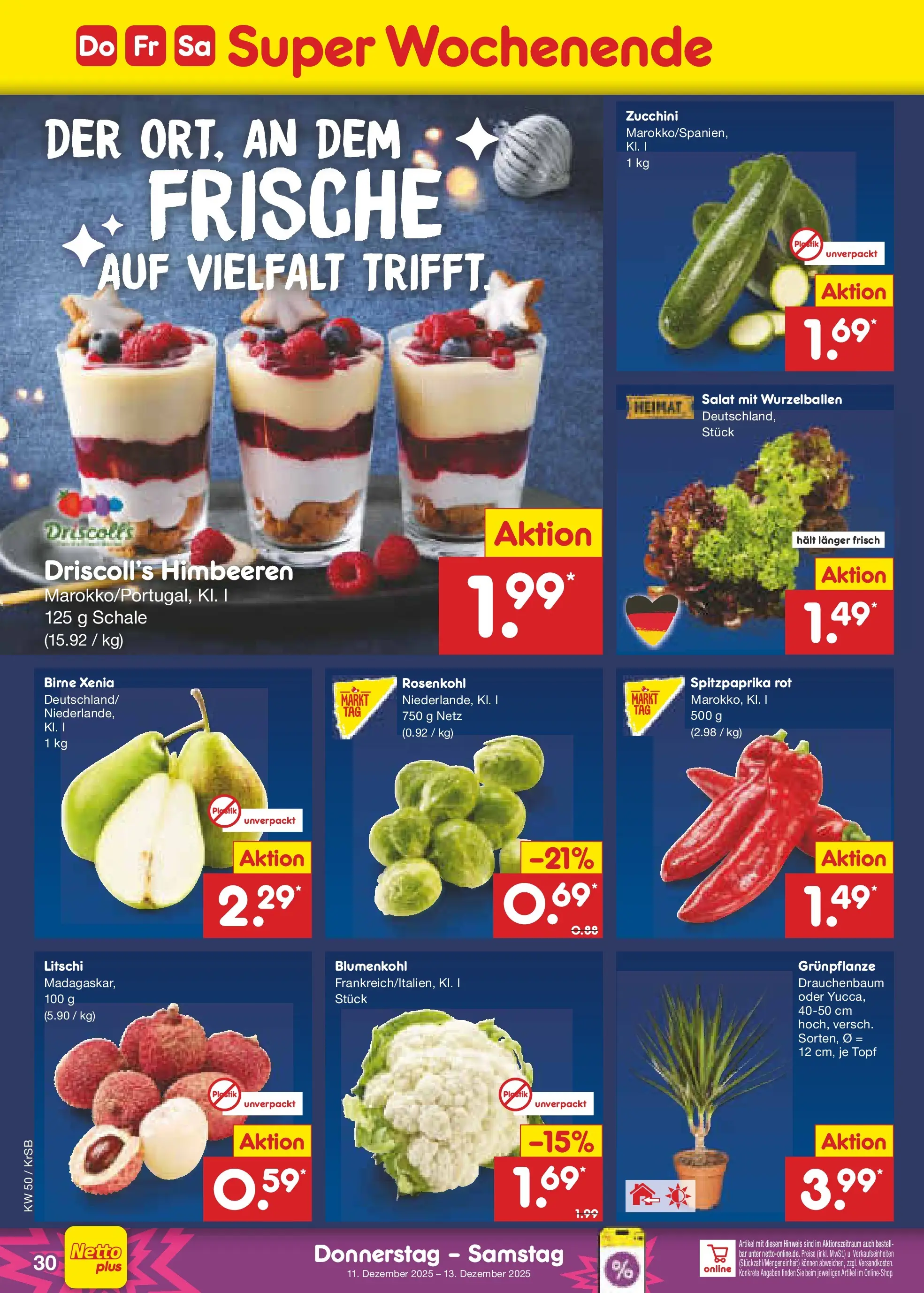 Netto Marken-Discount prospekt Jüchen	 (ab 08.12.2025) » Angebote | Seite: 38 | Produkte: Himbeeren, Birne, Zucchini, Salat