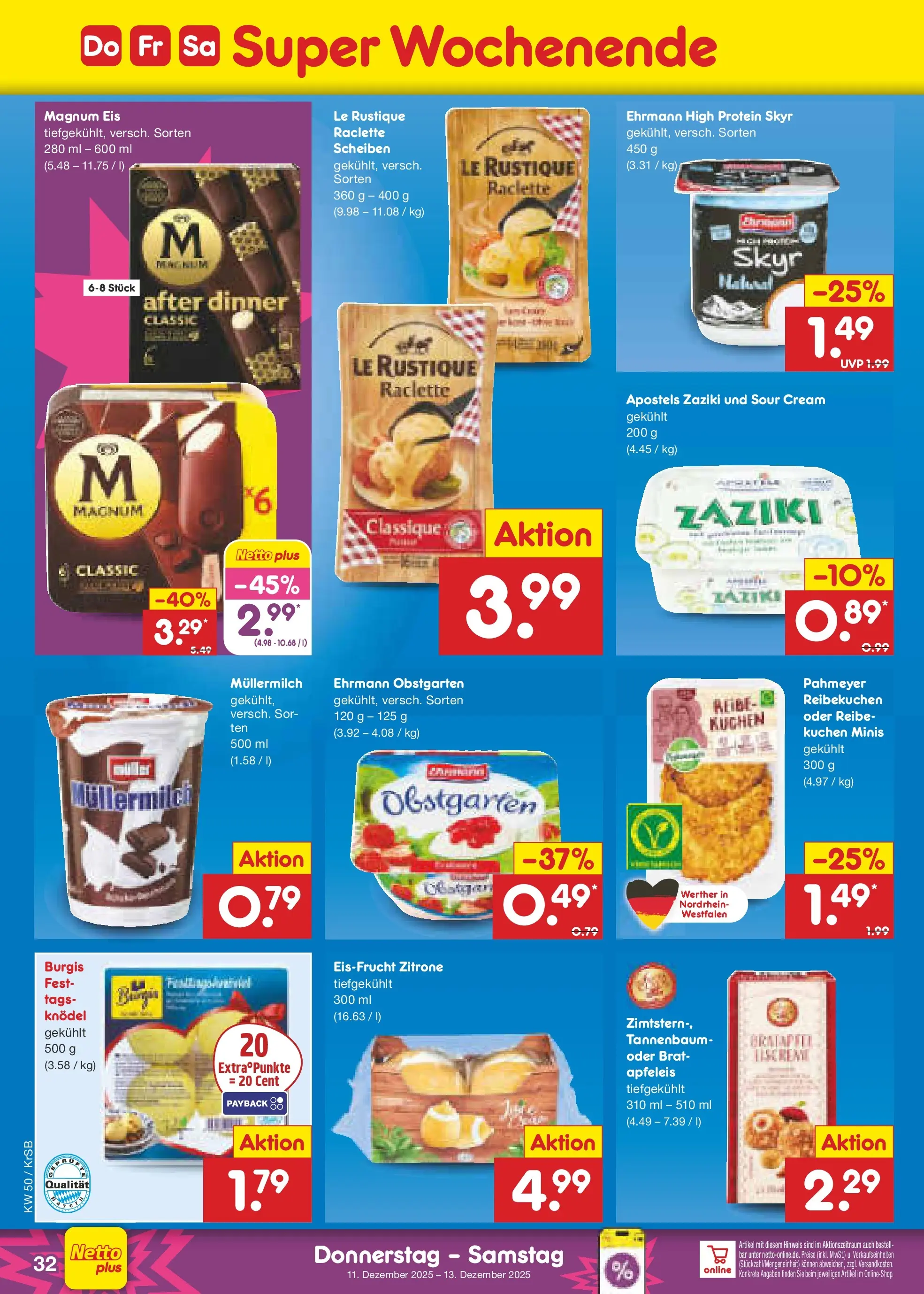 Netto Marken-Discount prospekt Jüchen	 (ab 08.12.2025) » Angebote | Seite: 40 | Produkte: Müllermilch, Raclette, Kuchen, Eis