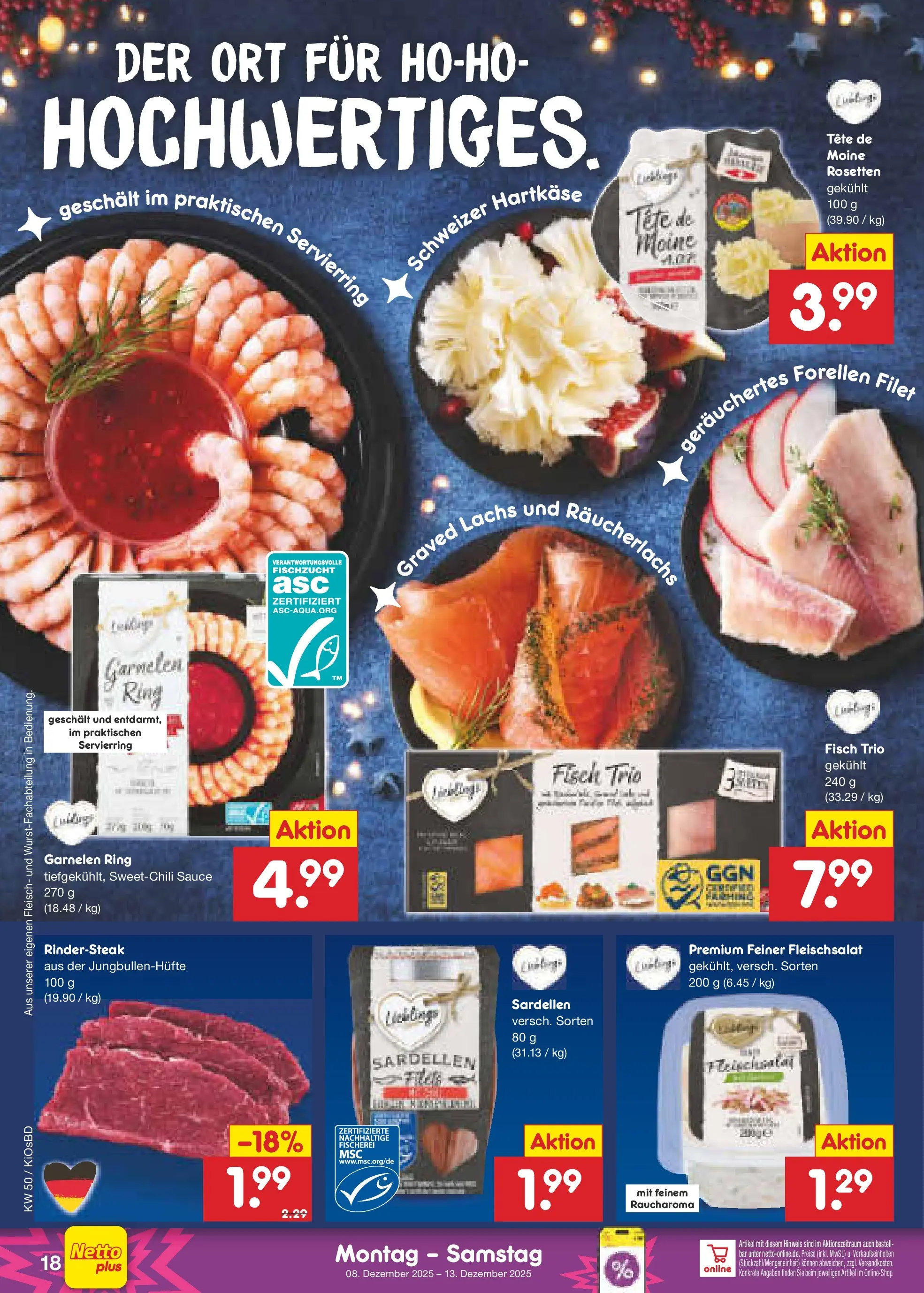 Netto Marken-Discount prospekt Mistelbach	 (ab 08.12.2025) » Angebote | Seite: 18 | Produkte: Garnelen, Fisch, Fleisch