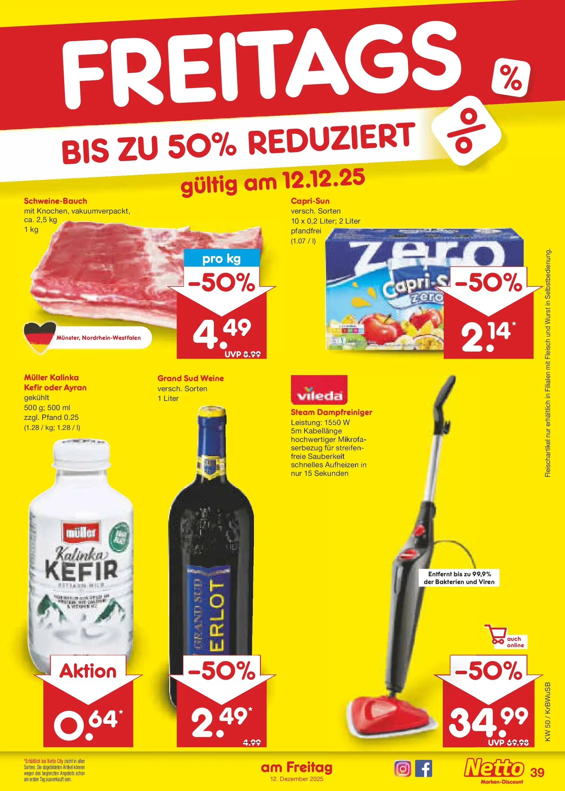 Netto Marken-Discount prospekt Stemwede-Dielingen	 (ab 07.12.2025) » Angebote | Seite: 47 | Produkte: Kefir, Schweinebauch, Wurst, Grand sud