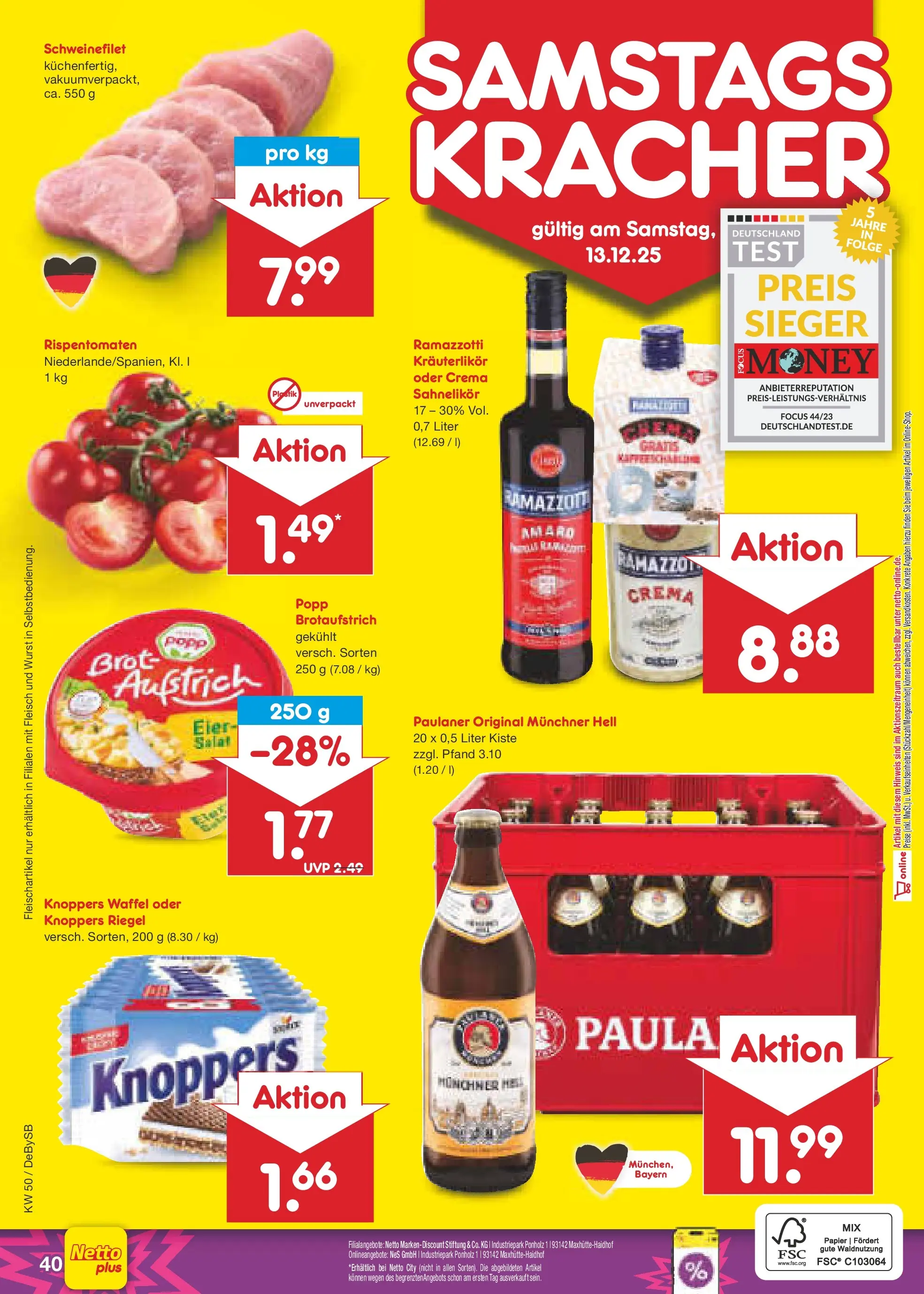Netto Marken-Discount prospekt Thierhaupten	 (ab 08.12.2025) » Angebote | Seite: 48 | Produkte: Schweinefilet, Knoppers, Ramazzotti, Paulaner