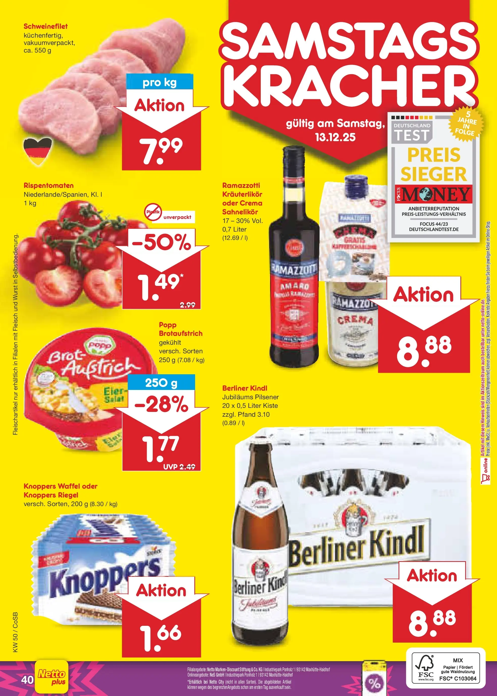 Netto Marken-Discount prospekt Bitterfeld-Wolfen	 (ab 07.12.2025) » Angebote | Seite: 48 | Produkte: Eier, Schweinefilet, Wurst, Knoppers