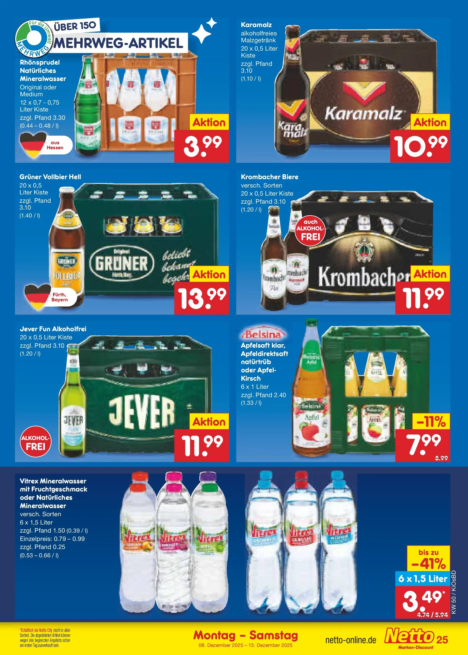Netto Marken-Discount prospekt Mistelbach	 (ab 08.12.2025) » Angebote | Seite: 27 | Produkte: Äpfel, Apfelsaft, Mineralwasser, Jever