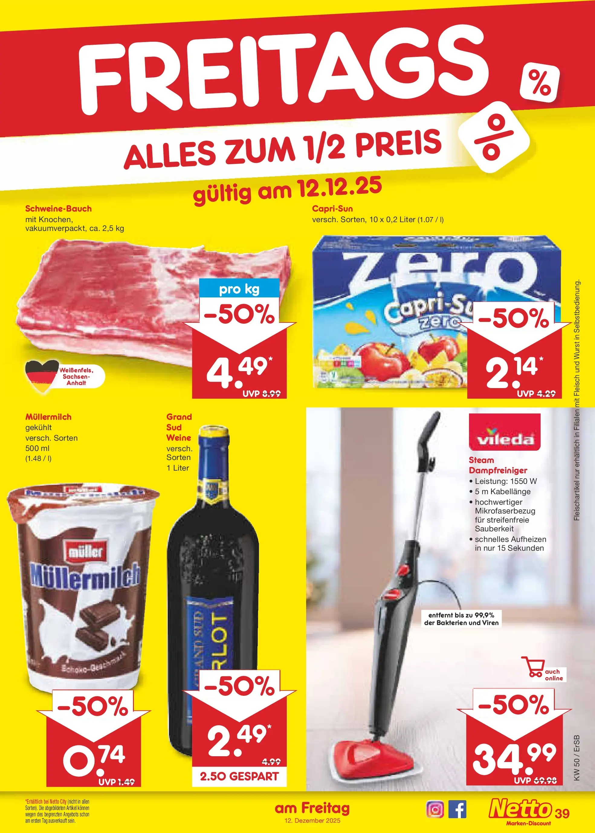 Netto Marken-Discount prospekt Erfurt	 (ab 07.12.2025) » Angebote | Seite: 47 | Produkte: Schweinebauch, Wurst, Müllermilch, Fleisch