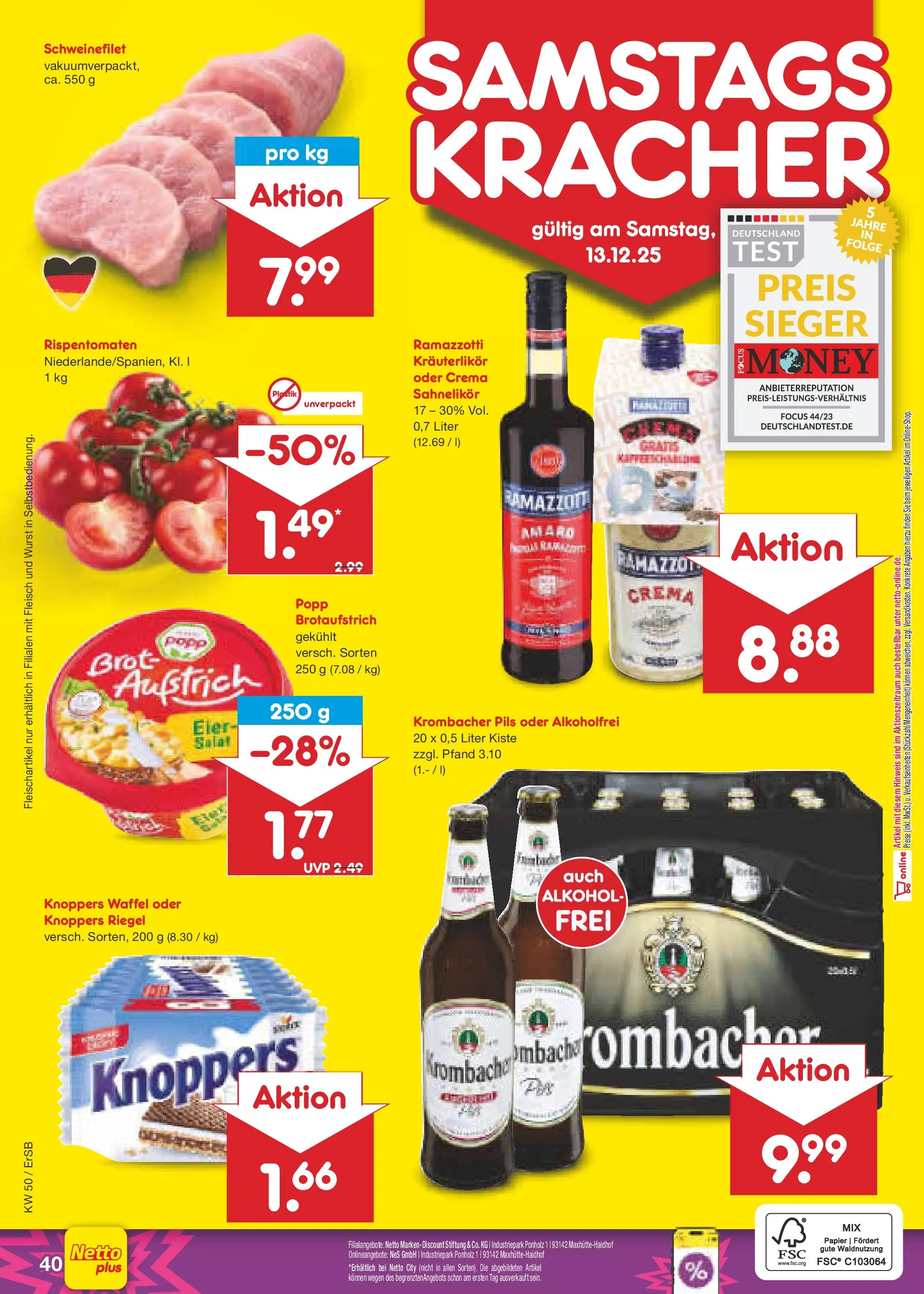 Netto Marken-Discount prospekt Erfurt	 (ab 07.12.2025) » Angebote | Seite: 48 | Produkte: Schweinefilet, Wurst, Fleisch, Ramazzotti