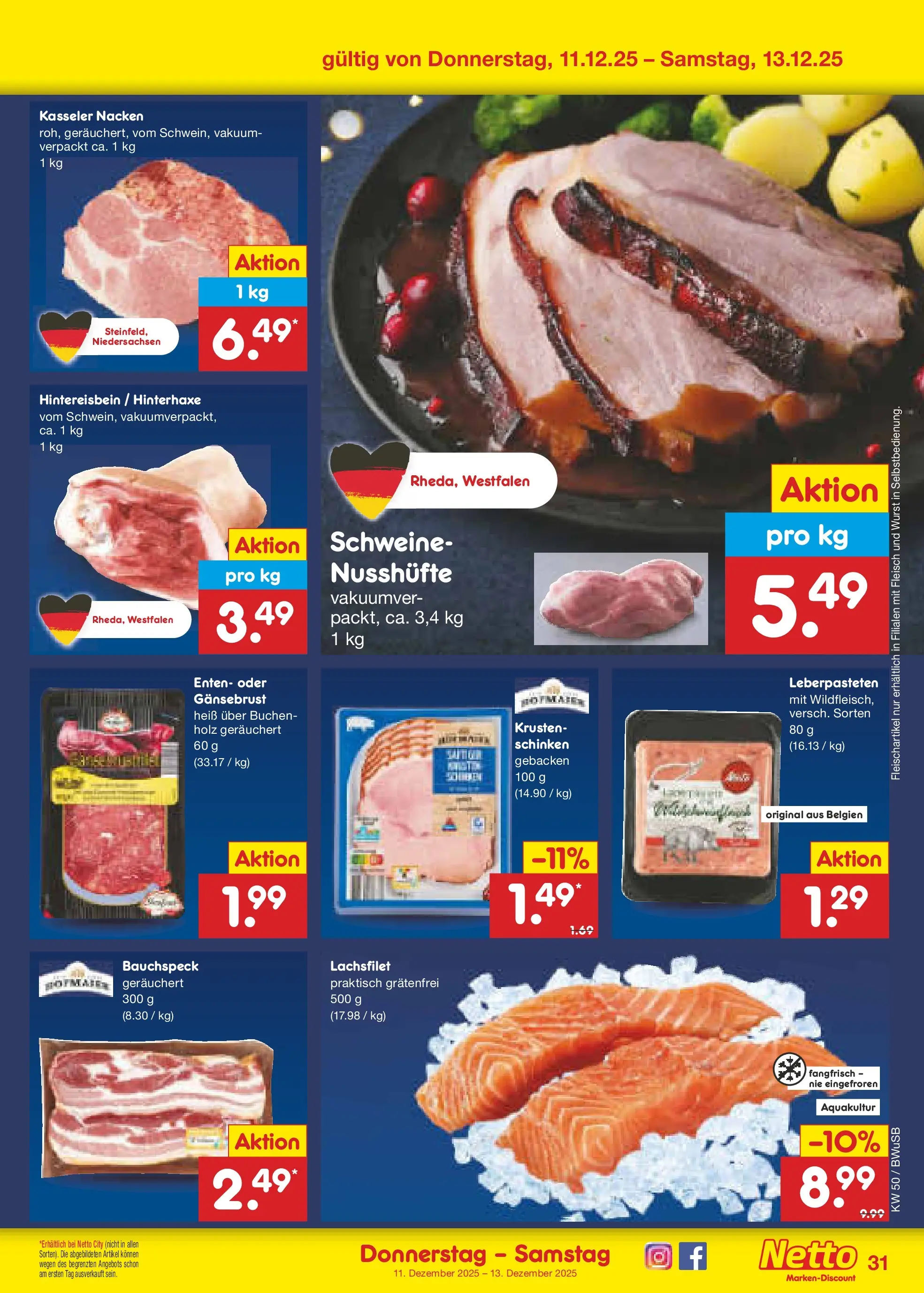 Netto Marken-Discount prospekt Stemwede-Dielingen	 (ab 07.12.2025) » Angebote | Seite: 39 | Produkte: Kasseler nacken, Wurst, Schinken, Fleisch