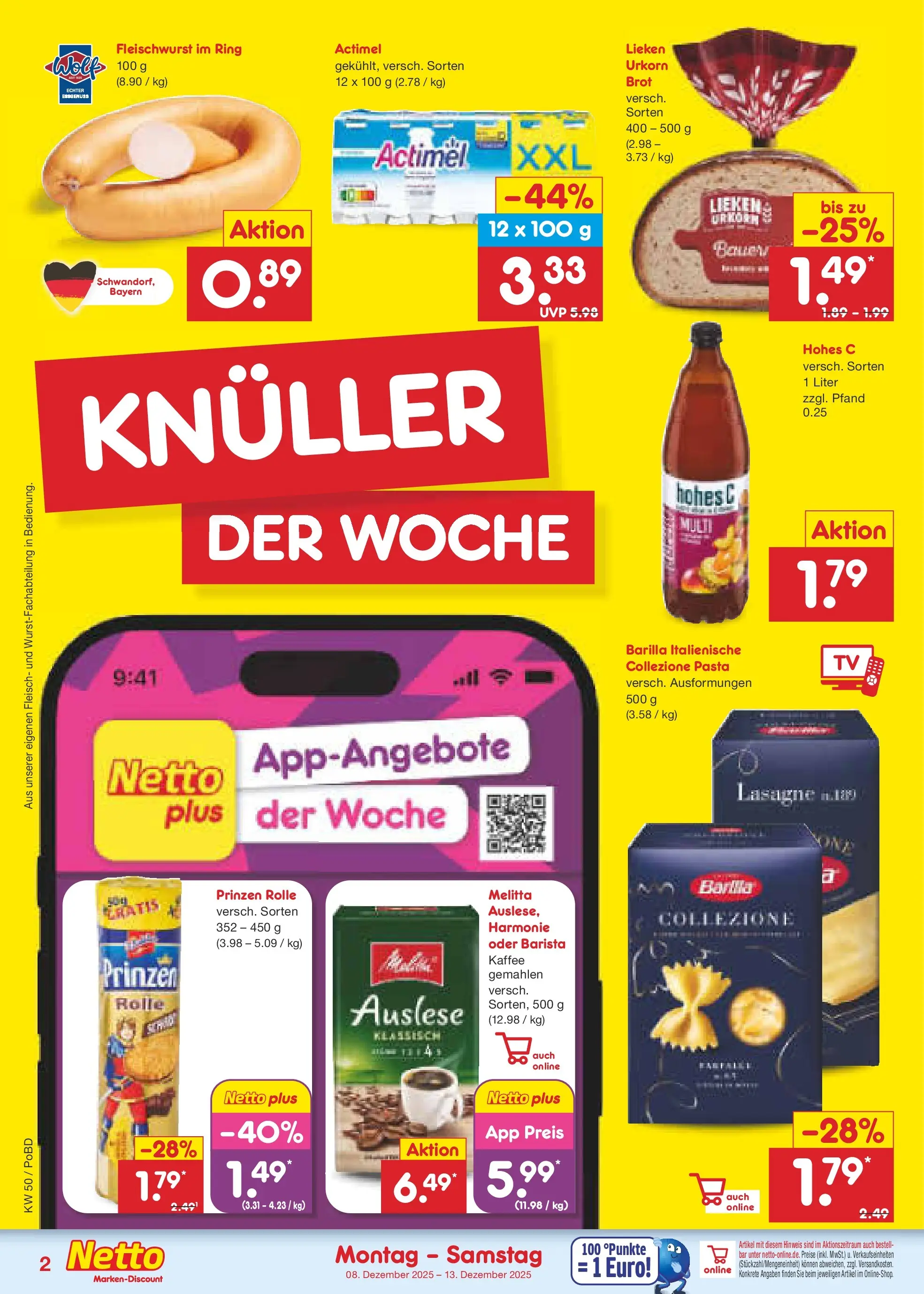 Netto Marken-Discount prospekt Selb	 (ab 08.12.2025) » Angebote | Seite: 2 | Produkte: Barilla, Kaffee, Hohes c, Brot