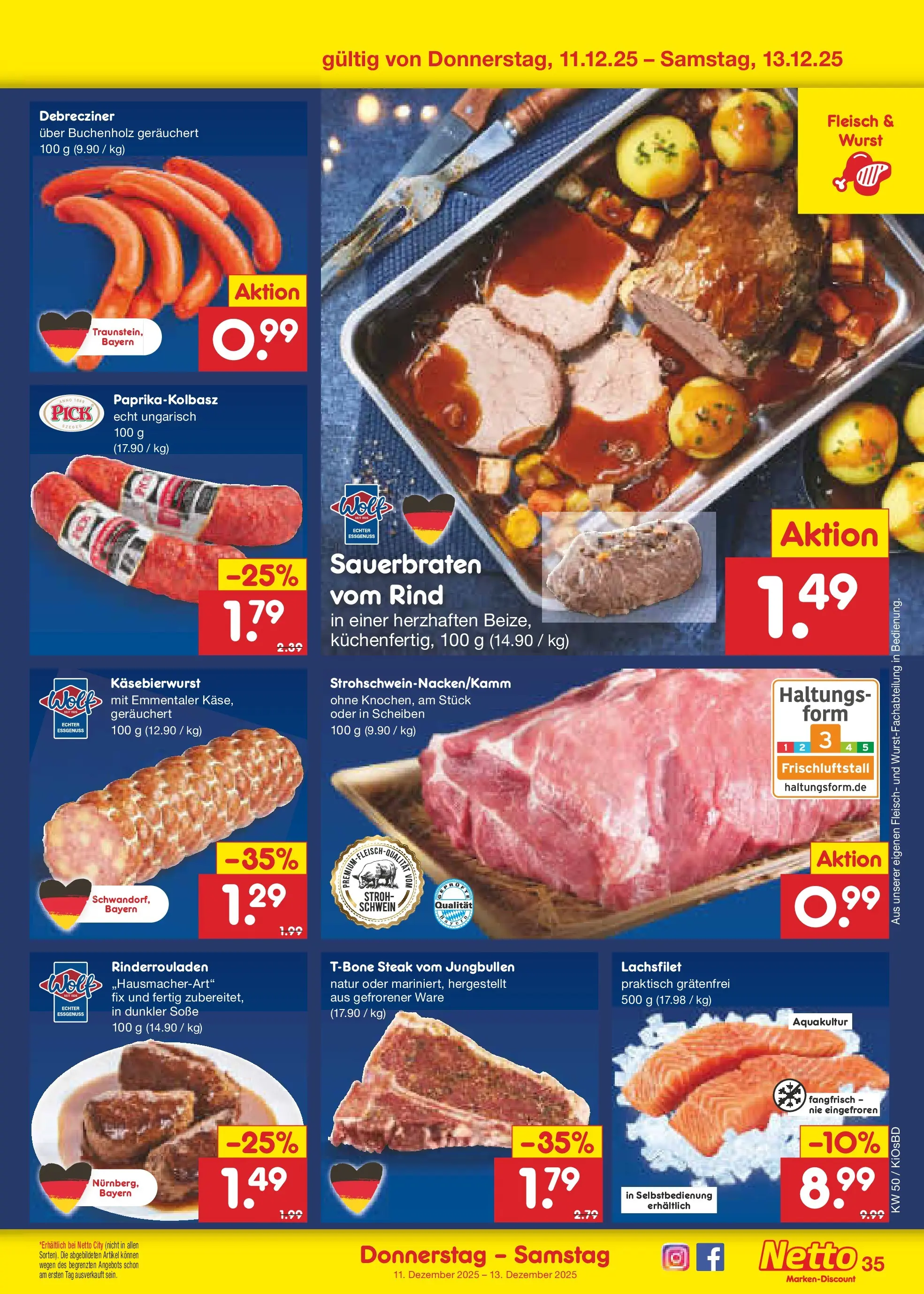 Netto Marken-Discount prospekt Mistelbach	 (ab 08.12.2025) » Angebote | Seite: 39 | Produkte: Rinderrouladen, Wurst, Steak, Fleisch