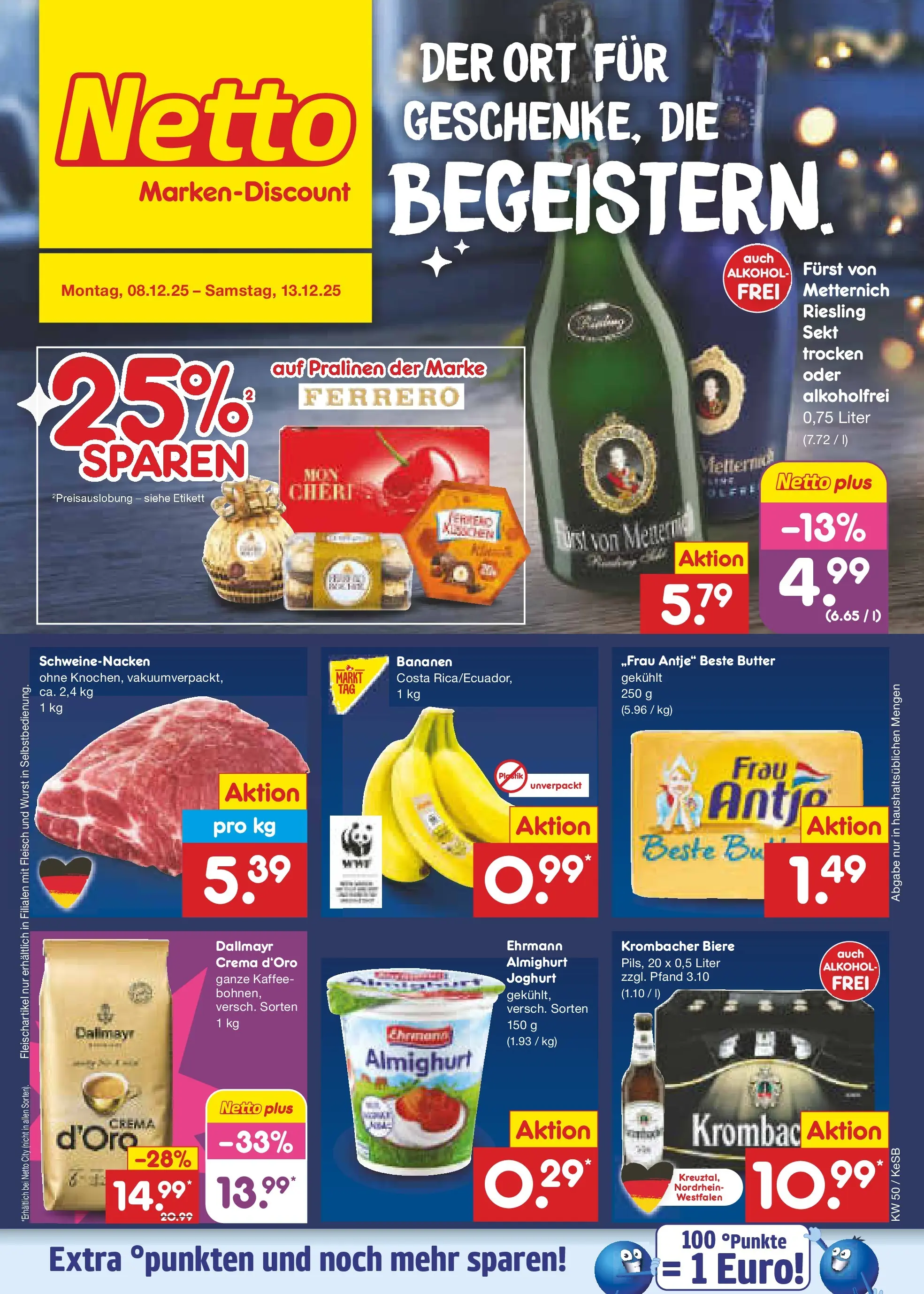 Netto Marken-Discount prospekt Bonn	 (ab 07.12.2025) » Angebote | Seite: 1 | Produkte: Sekt, Bananen, Dallmayr, Fleisch