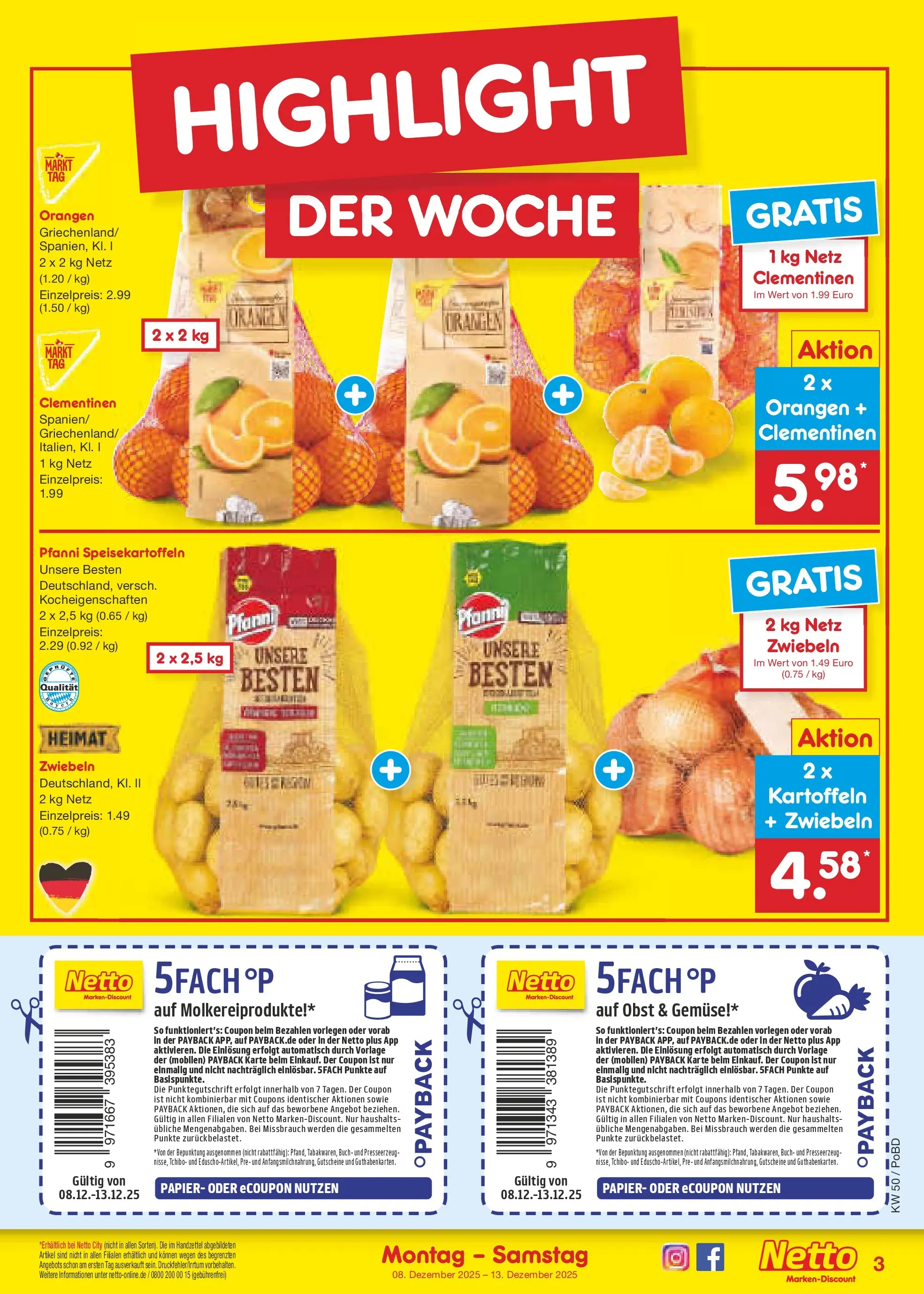 Netto Marken-Discount prospekt Selb	 (ab 08.12.2025) » Angebote | Seite: 3 | Produkte: Orangen, Kartoffeln, Zwiebeln, Obst