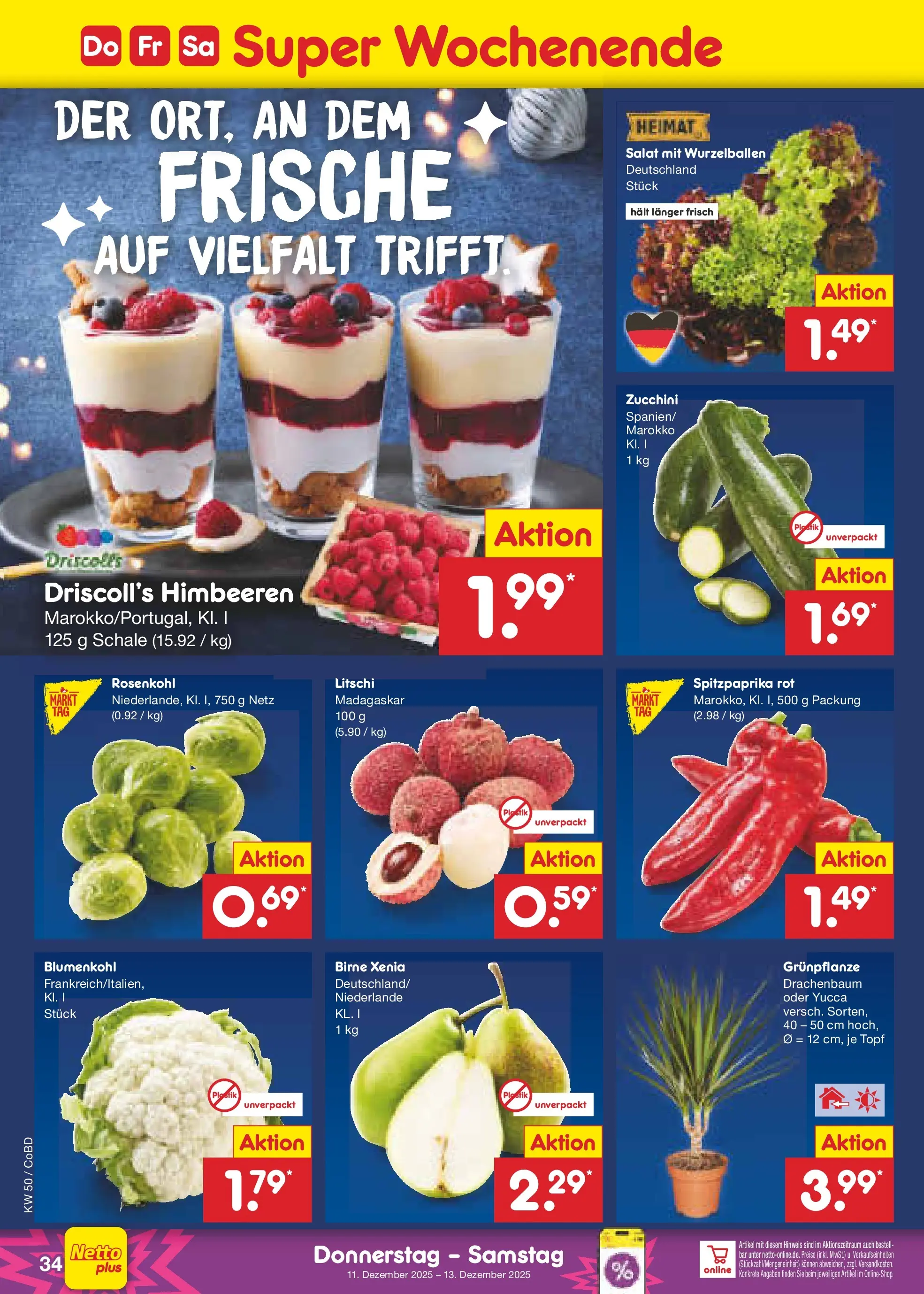 Netto Marken-Discount prospekt Delitzsch	 (ab 08.12.2025) » Angebote | Seite: 38 | Produkte: Birne, Blumenkohl, Zucchini, Salat