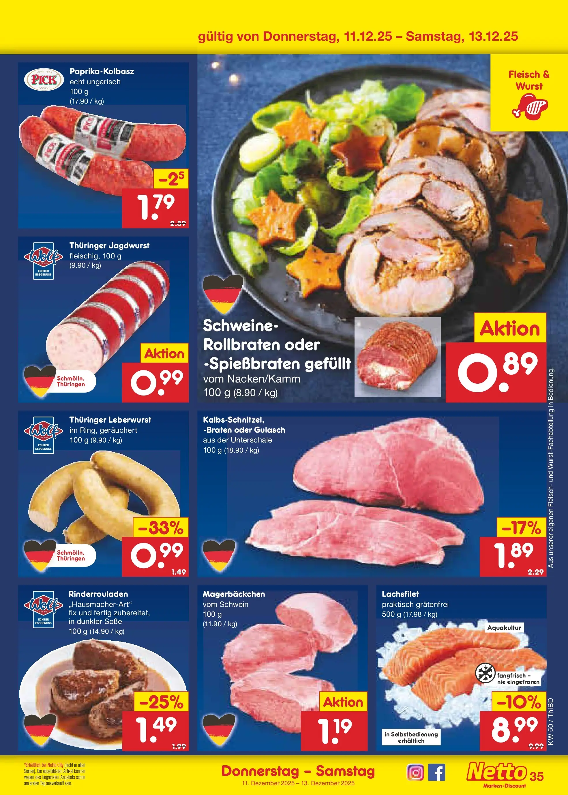 Netto Marken-Discount prospekt Thiendorf	 (ab 08.12.2025) » Angebote | Seite: 39 | Produkte: Rinderrouladen, Soße, Gulasch, Wurst