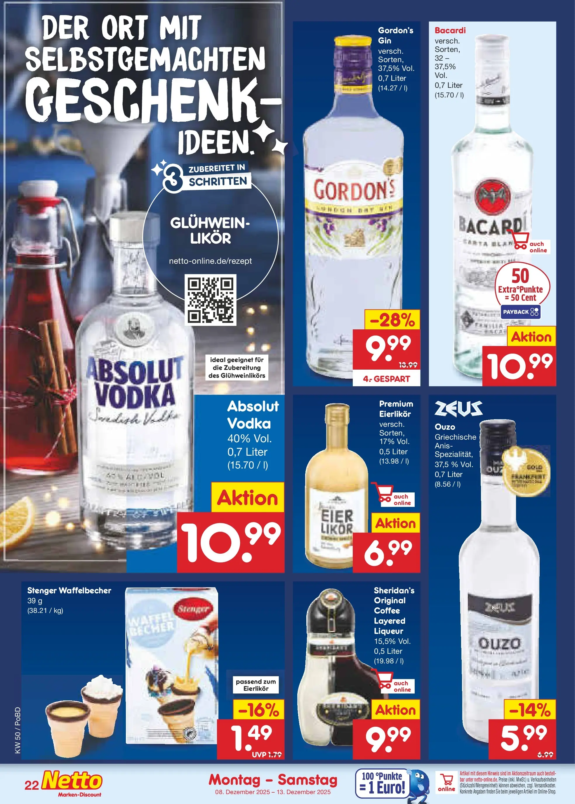 Netto Marken-Discount prospekt Selb	 (ab 08.12.2025) » Angebote | Seite: 22 | Produkte: Bacardi, Ouzo, Eier, Vodka