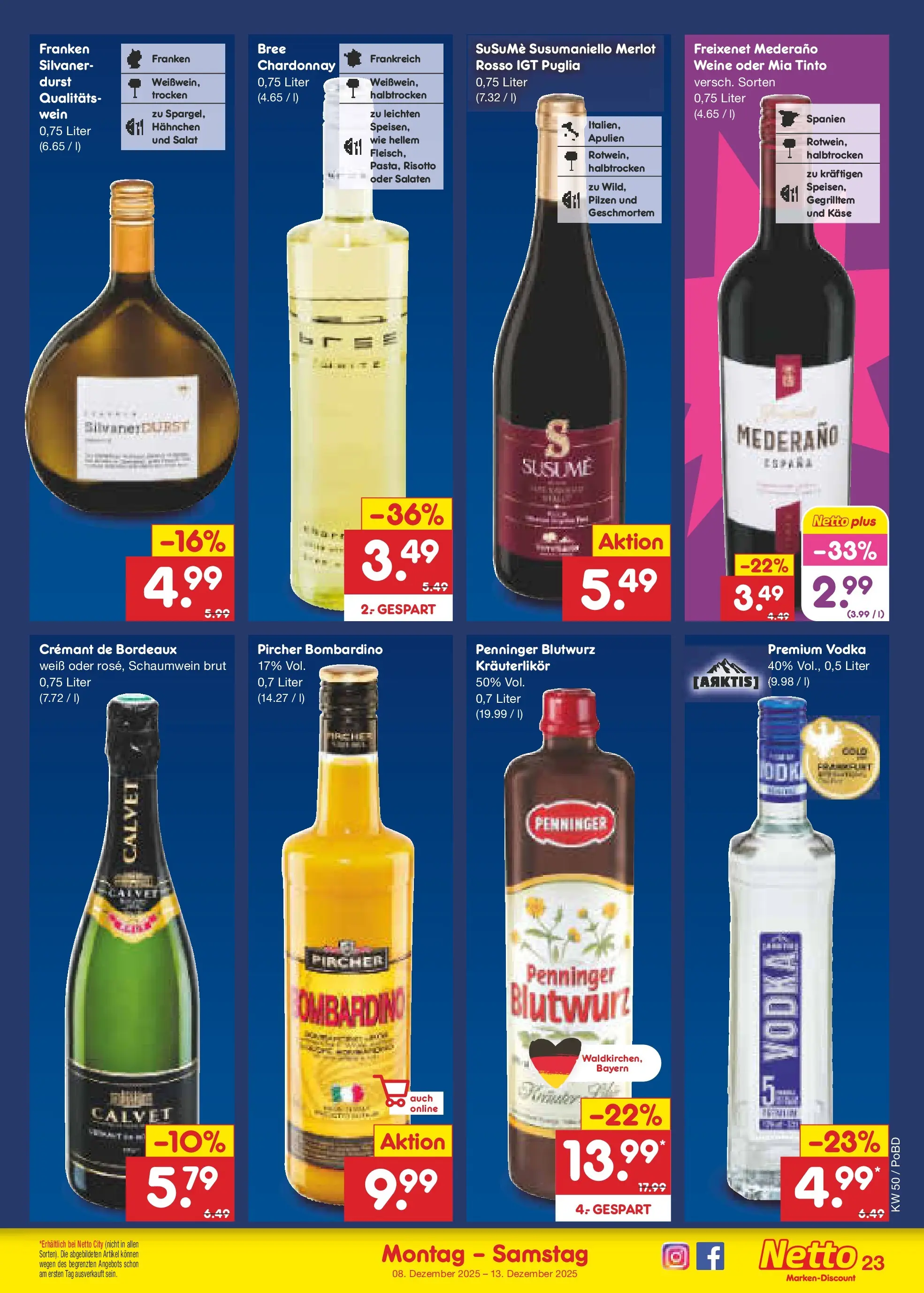 Netto Marken-Discount prospekt Selb	 (ab 08.12.2025) » Angebote | Seite: 23 | Produkte: Hahnchen, Käse, Freixenet, Vodka