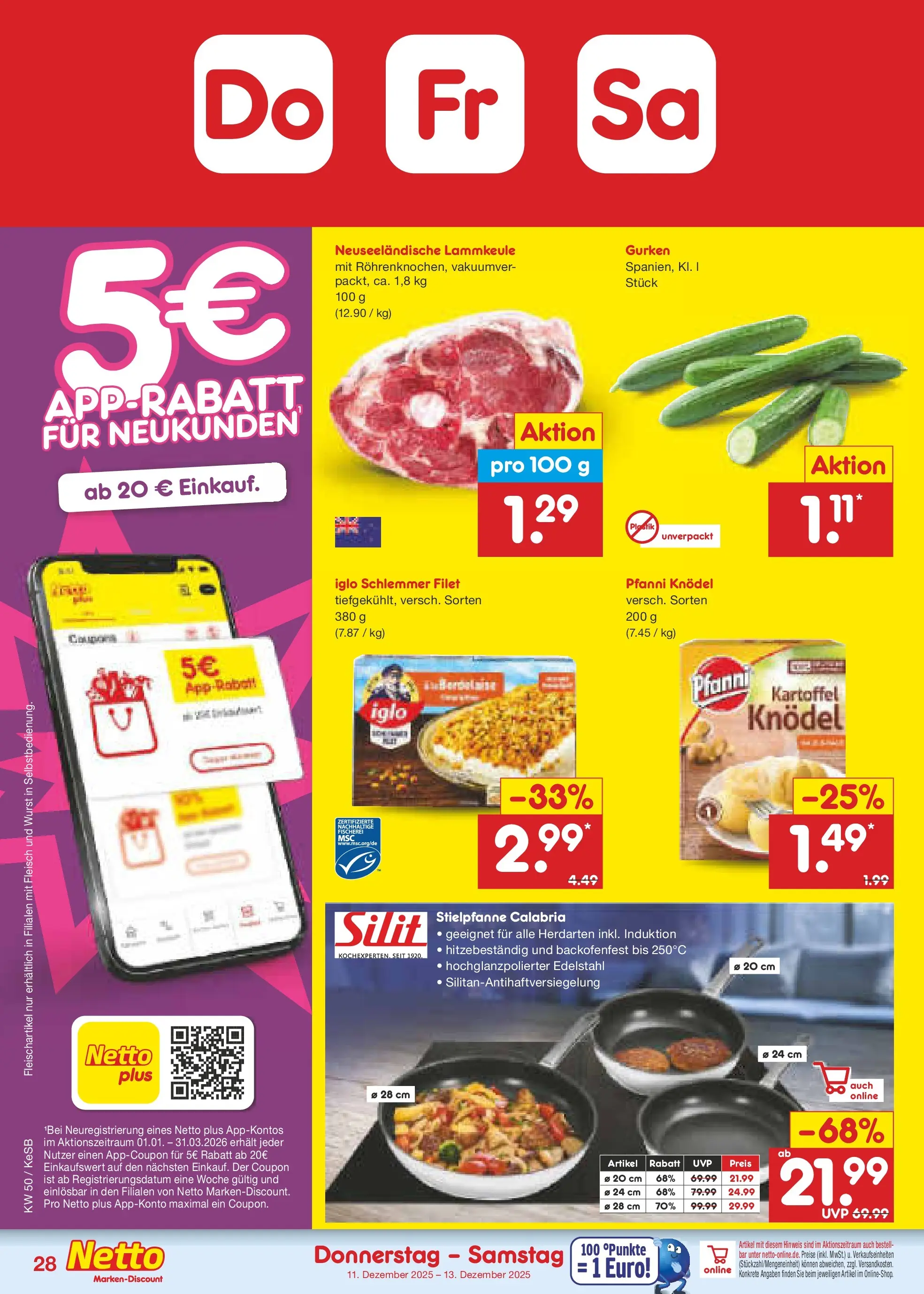 Netto Marken-Discount prospekt Bonn	 (ab 07.12.2025) » Angebote | Seite: 36 | Produkte: Lammkeule, Iglo, Wurst, Gurken