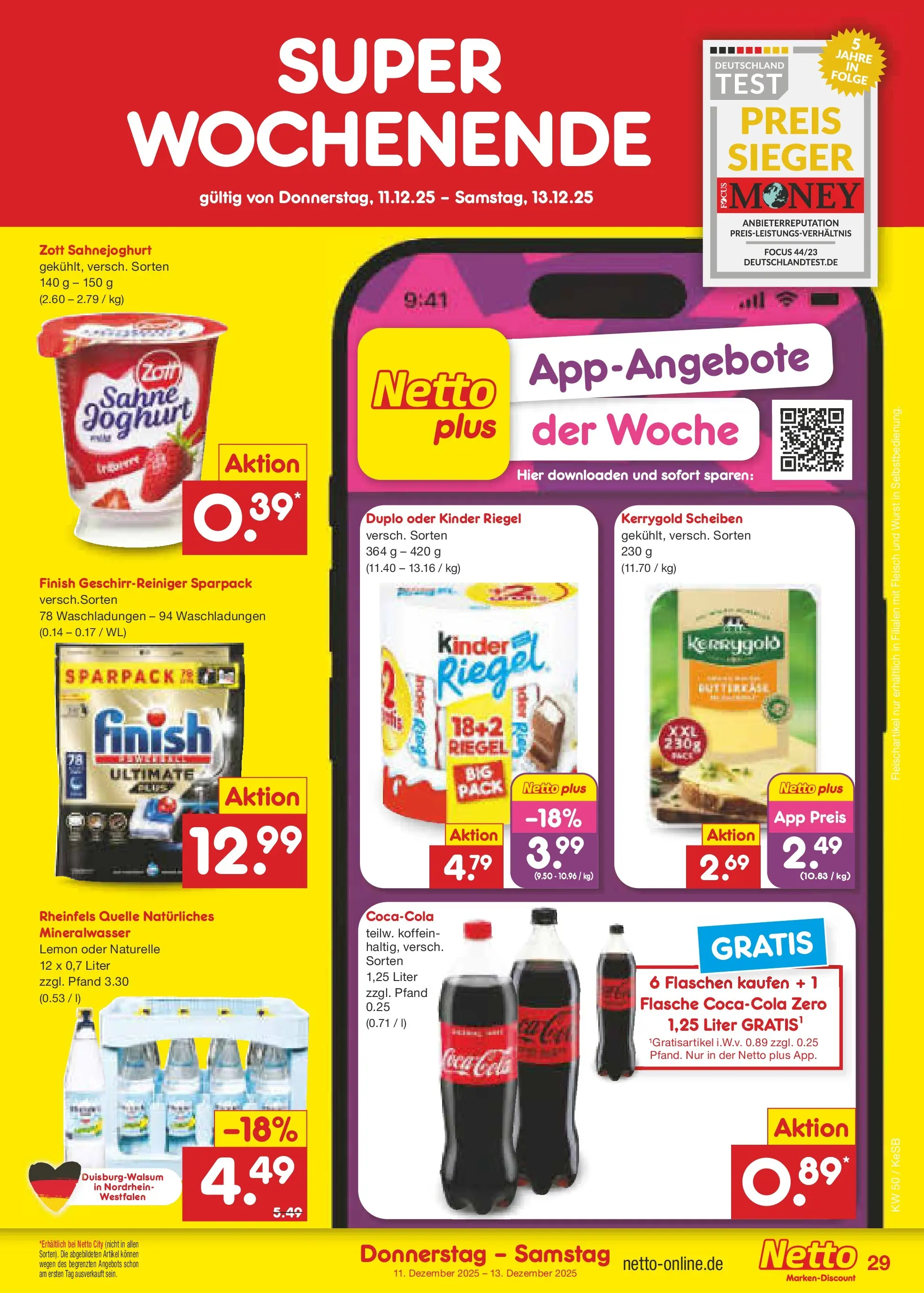 Netto Marken-Discount prospekt Bonn	 (ab 07.12.2025) » Angebote | Seite: 37 | Produkte: Coca cola, Kinder riegel, Mineralwasser, Rheinfels quelle