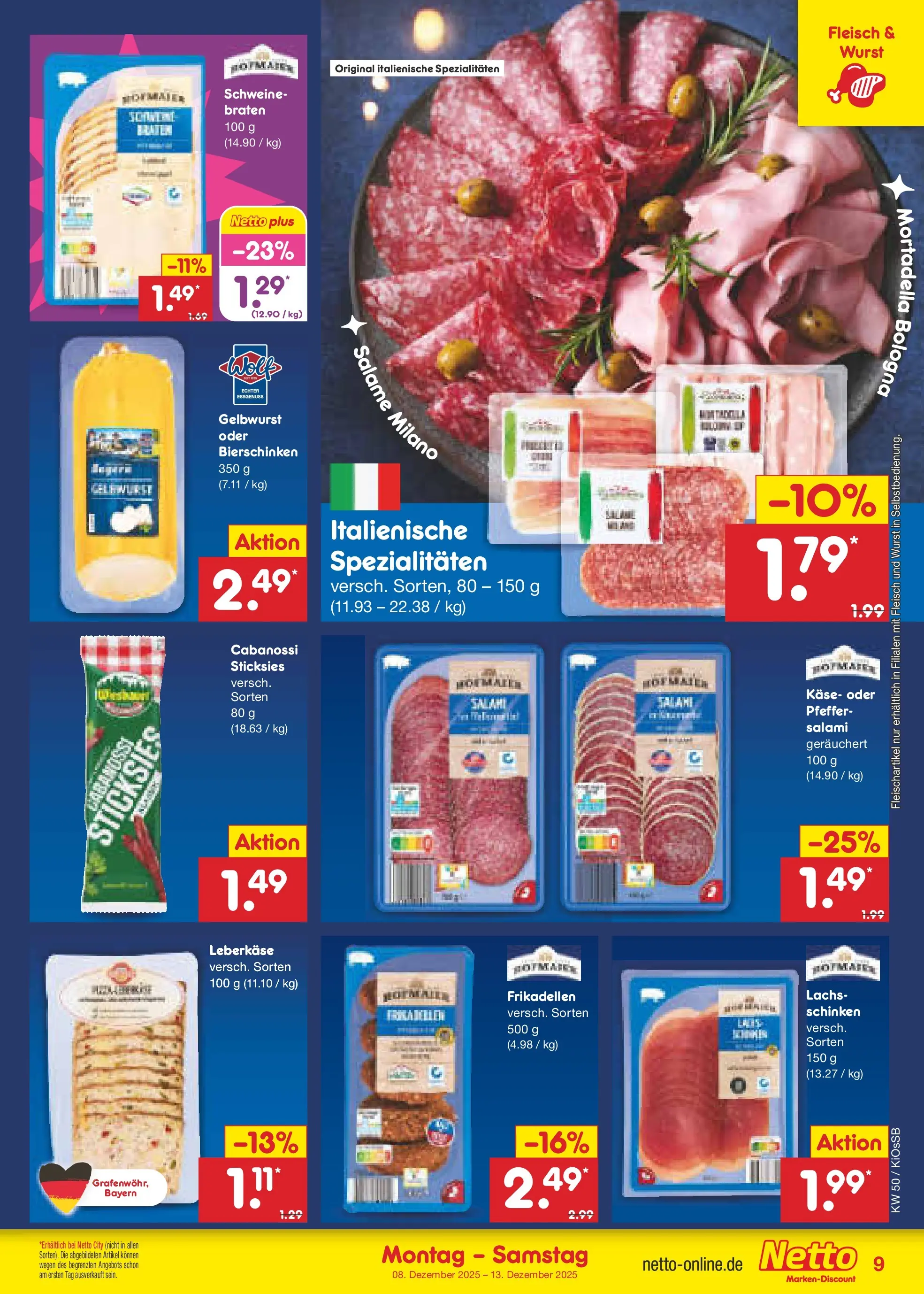Netto Marken-Discount prospekt Oberhaid	 (ab 08.12.2025) » Angebote | Seite: 9 | Produkte: Lachs, Pfeffer, Schinken, Fleisch