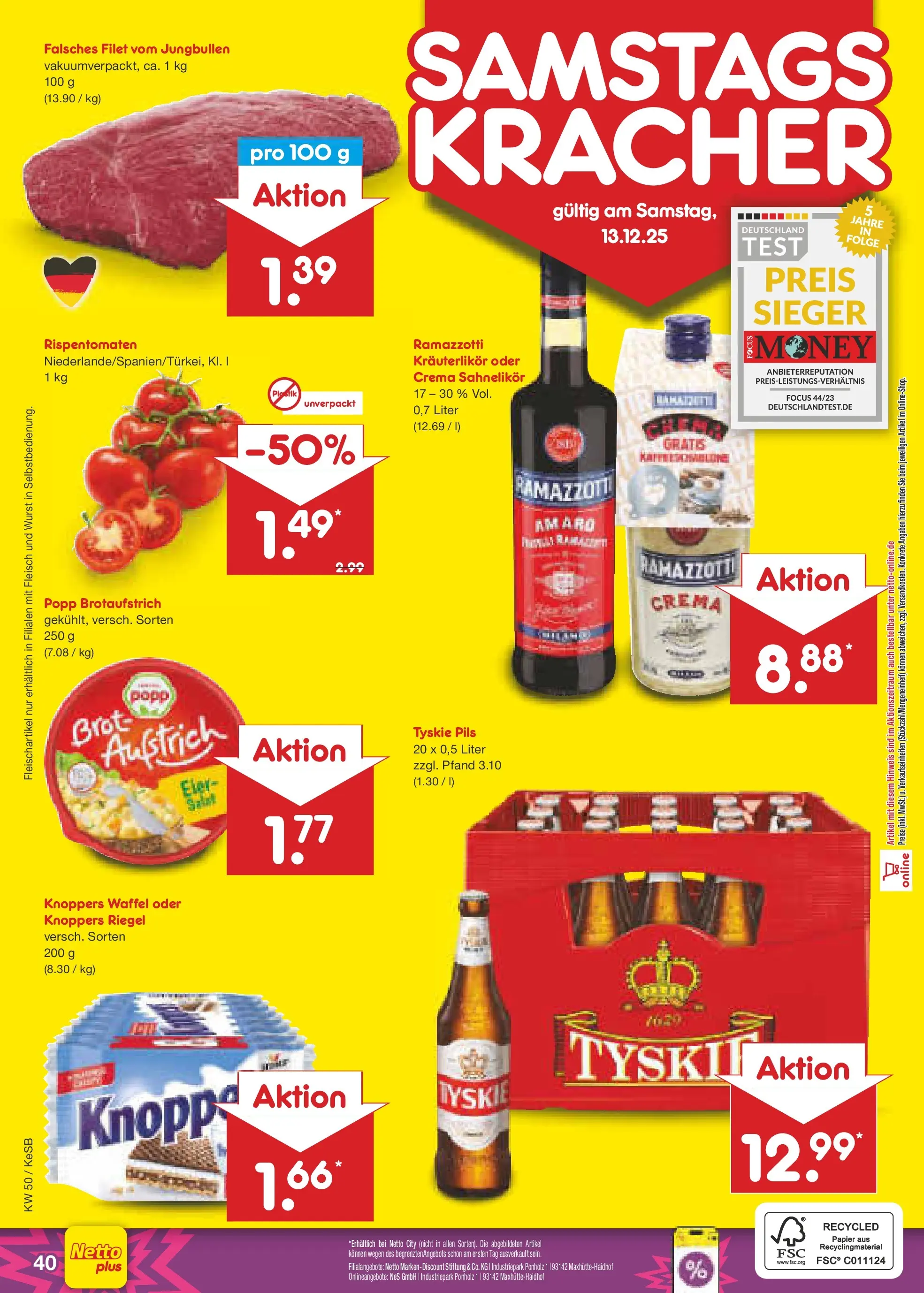 Netto Marken-Discount prospekt Bonn	 (ab 07.12.2025) » Angebote | Seite: 48 | Produkte: Pils, Wurst, Fleisch, Ramazzotti