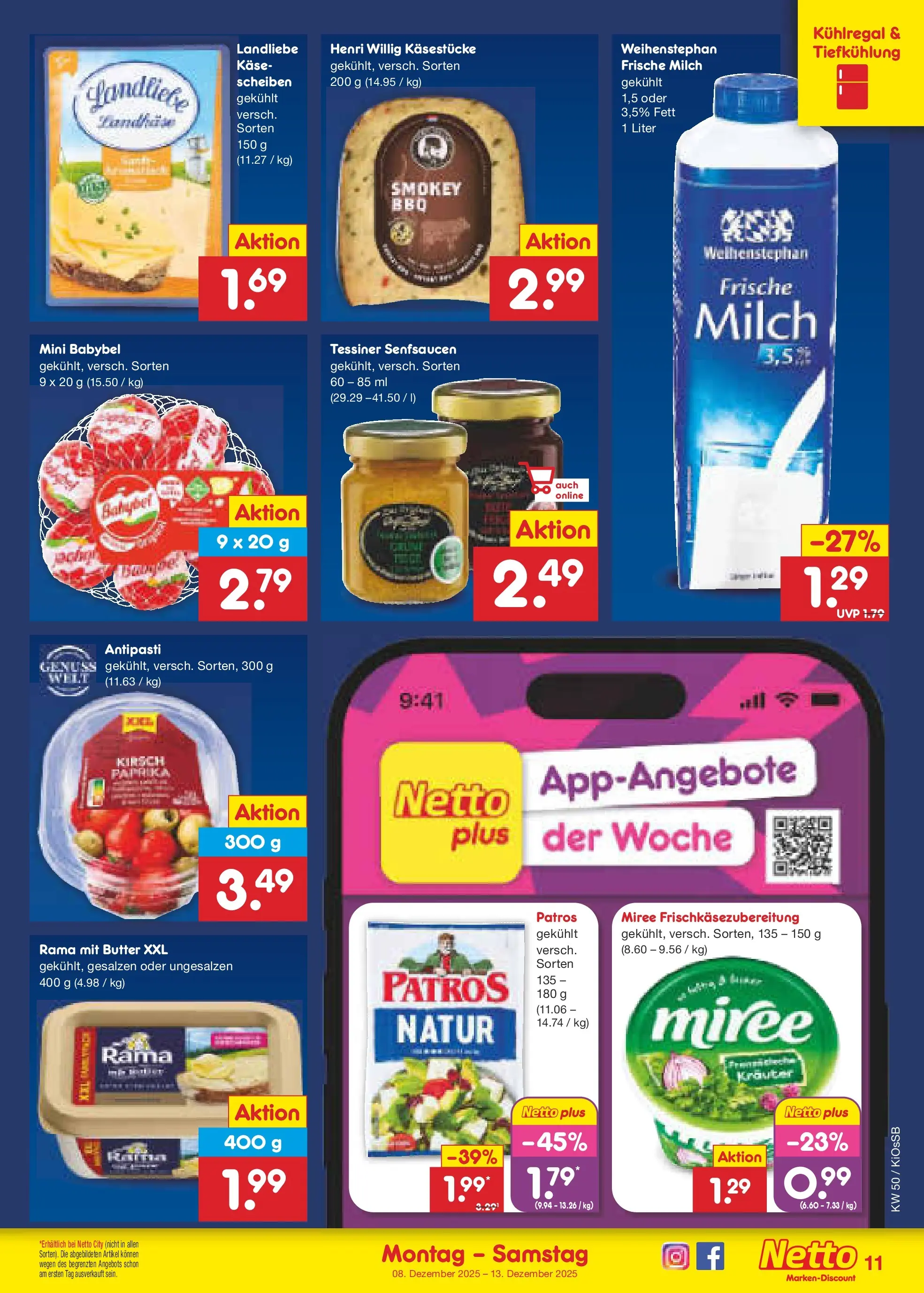 Netto Marken-Discount prospekt Oberhaid	 (ab 08.12.2025) » Angebote | Seite: 11 | Produkte: Rama, Milch, Butter, Babybel