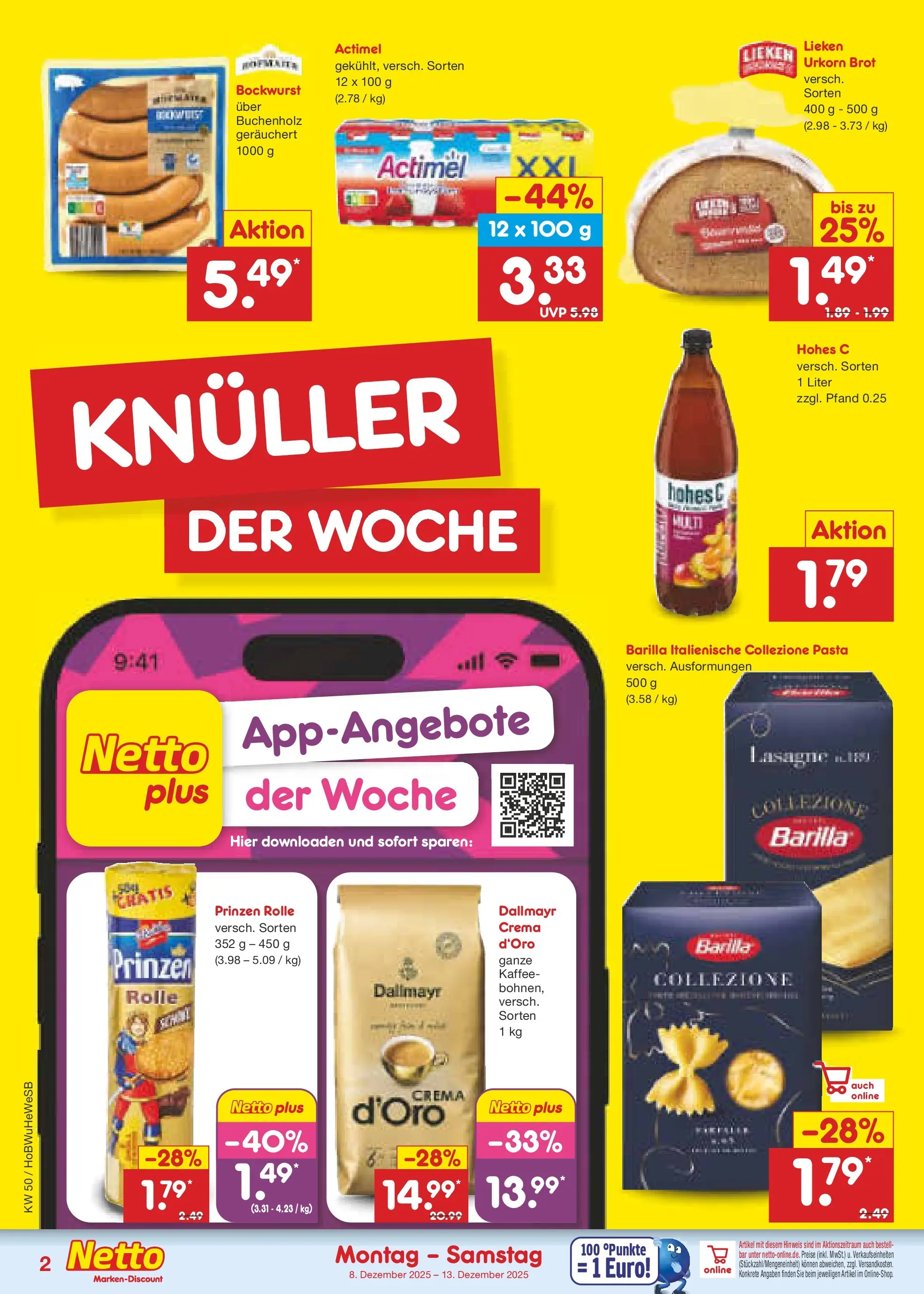 Netto Marken-Discount prospekt Hamburg	 (ab 07.12.2025) » Angebote | Seite: 2 | Produkte: Actimel, Kaffee, Dallmayr, Pasta