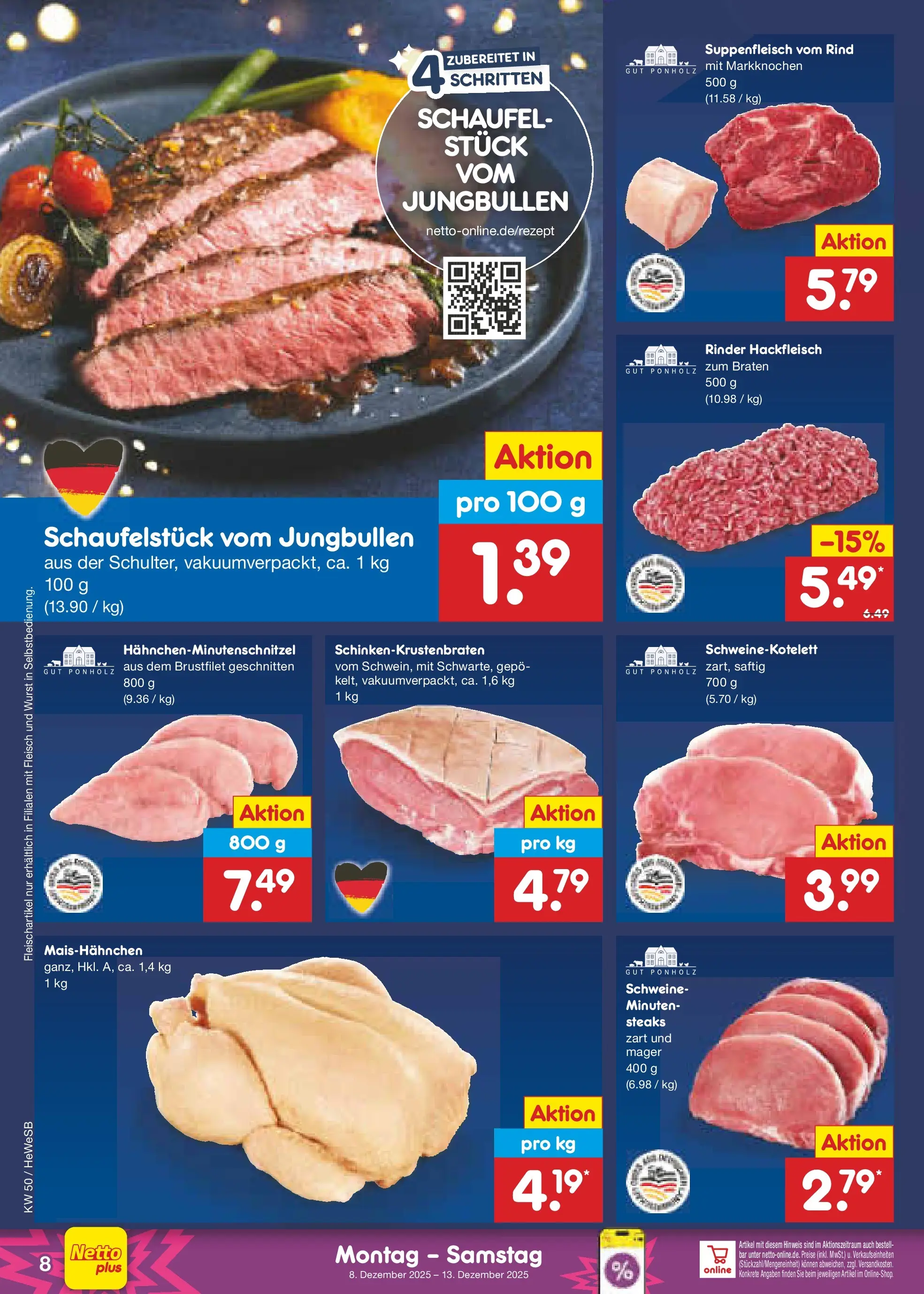 Netto Marken-Discount prospekt Hamburg	 (ab 07.12.2025) » Angebote | Seite: 8 | Produkte: Suppenfleisch, Wurst, Fleisch, Hackfleisch