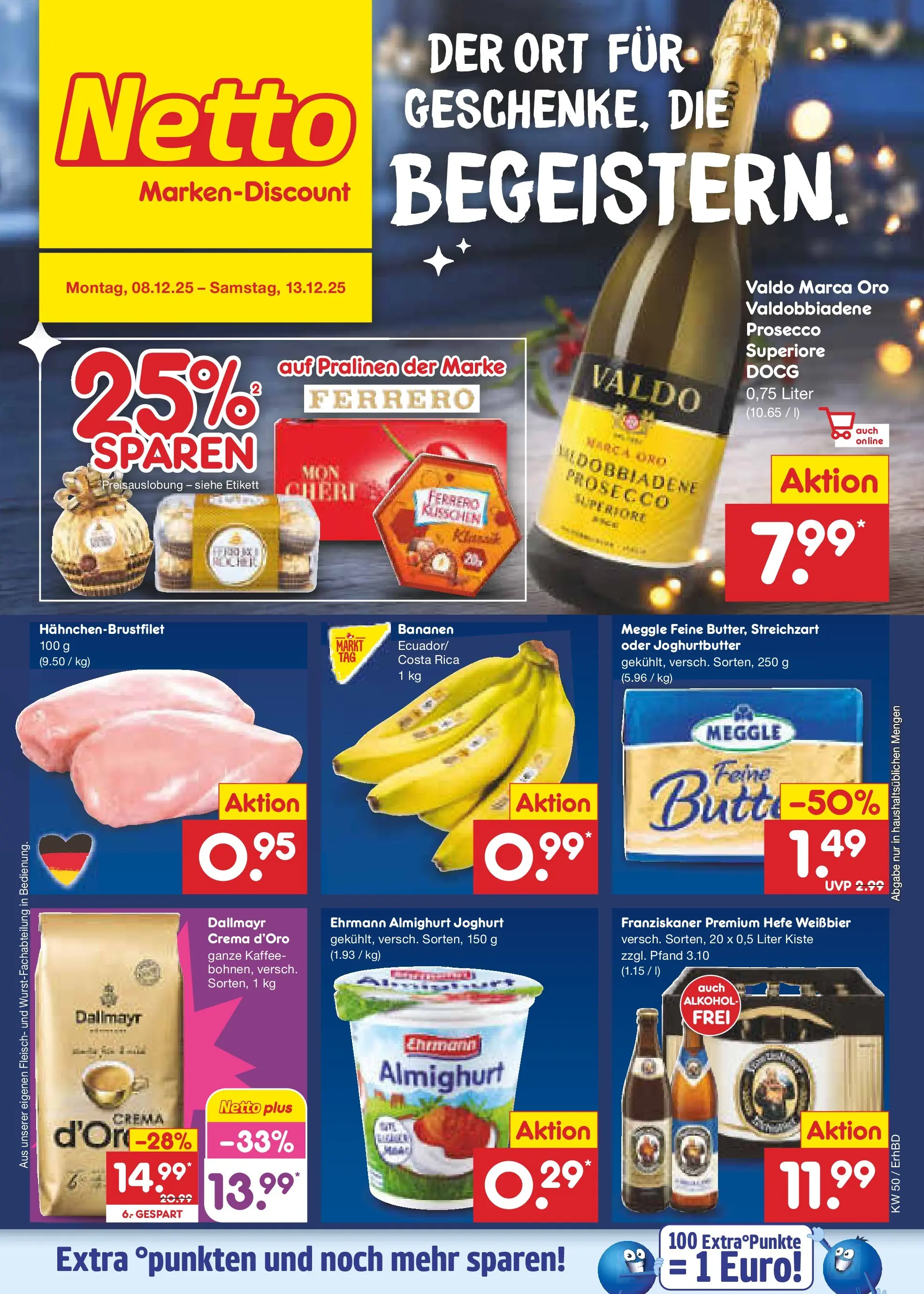 Netto Marken-Discount prospekt Ergolding	 (ab 08.12.2025) » Angebote | Seite: 1 | Produkte: Franziskaner, Weißbier, Bananen, Prosecco