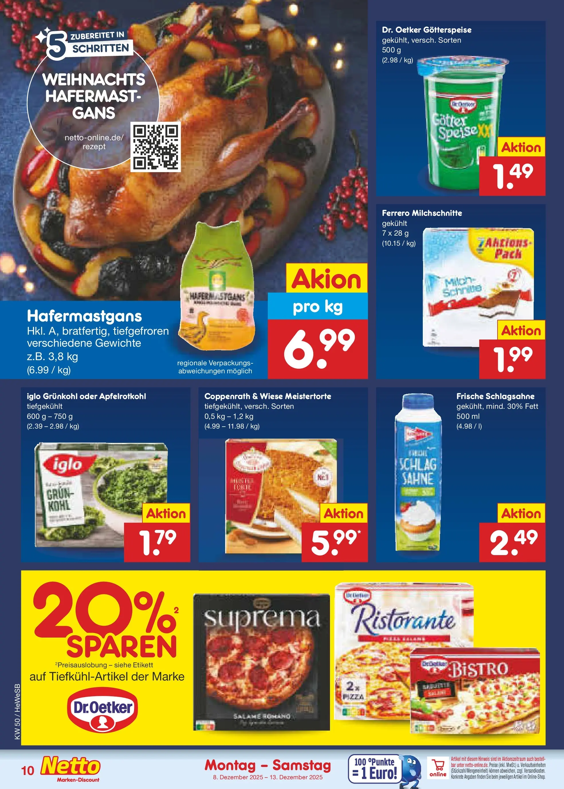 Netto Marken-Discount prospekt Hamburg	 (ab 07.12.2025) » Angebote | Seite: 10 | Produkte: Ristorante, Schlagsahne, Milch, Ferrero milchschnitte