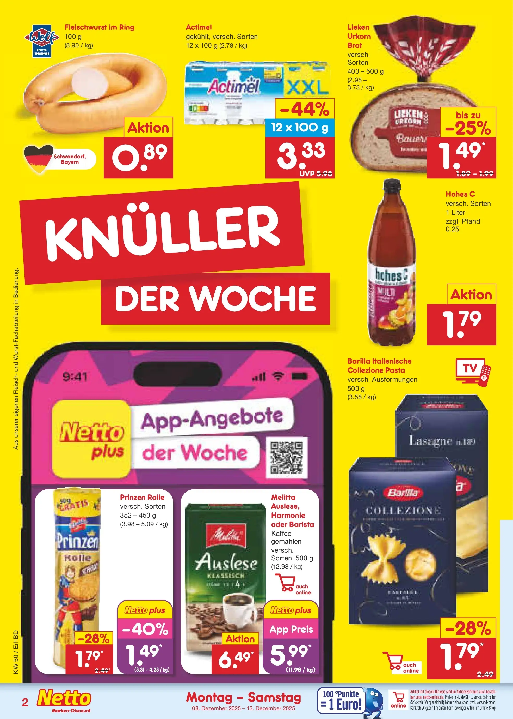 Netto Marken-Discount prospekt Ergolding	 (ab 08.12.2025) » Angebote | Seite: 2 | Produkte: Actimel, Kaffee, Brot, Fleisch