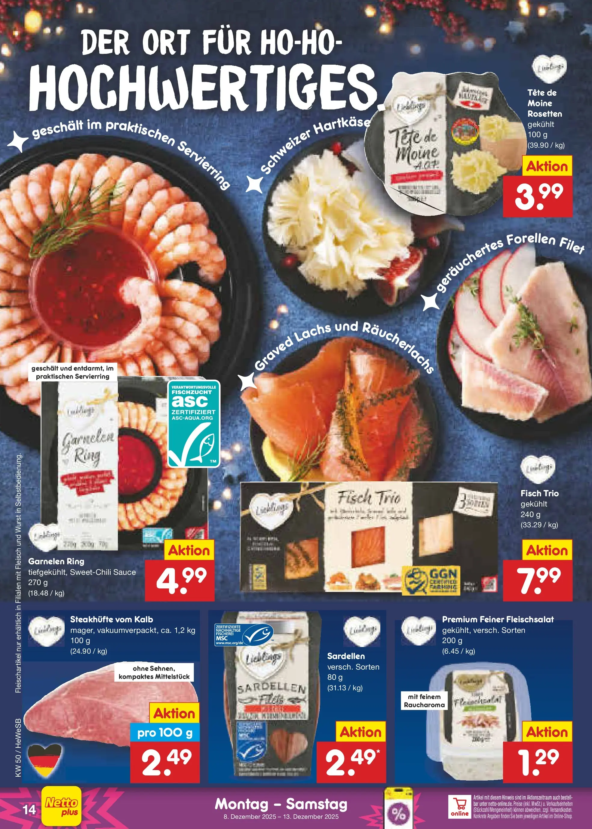 Netto Marken-Discount prospekt Hamburg	 (ab 07.12.2025) » Angebote | Seite: 14 | Produkte: Fisch, Lachs, Wurst, Fleisch
