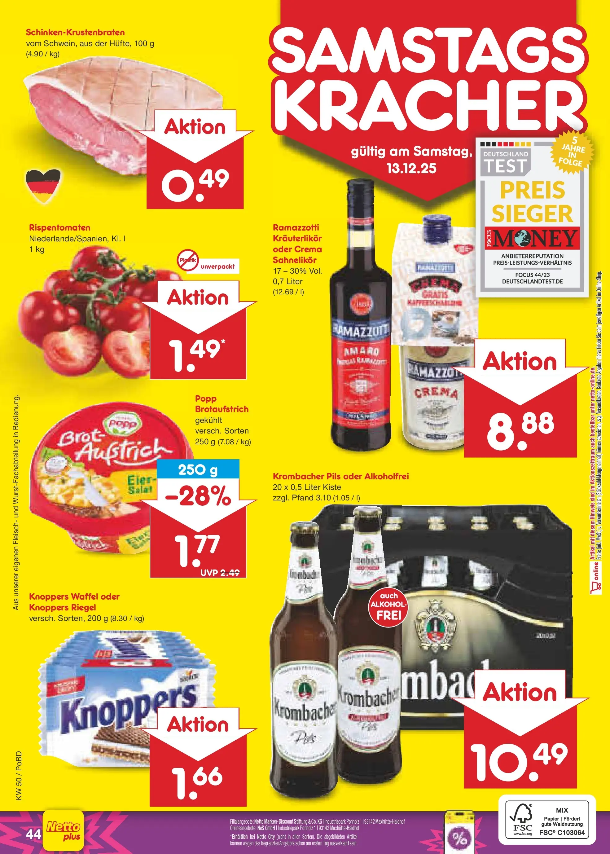 Netto Marken-Discount prospekt Selb	 (ab 08.12.2025) » Angebote | Seite: 48 | Produkte: Krombacher, Brot, Fleisch, Ramazzotti