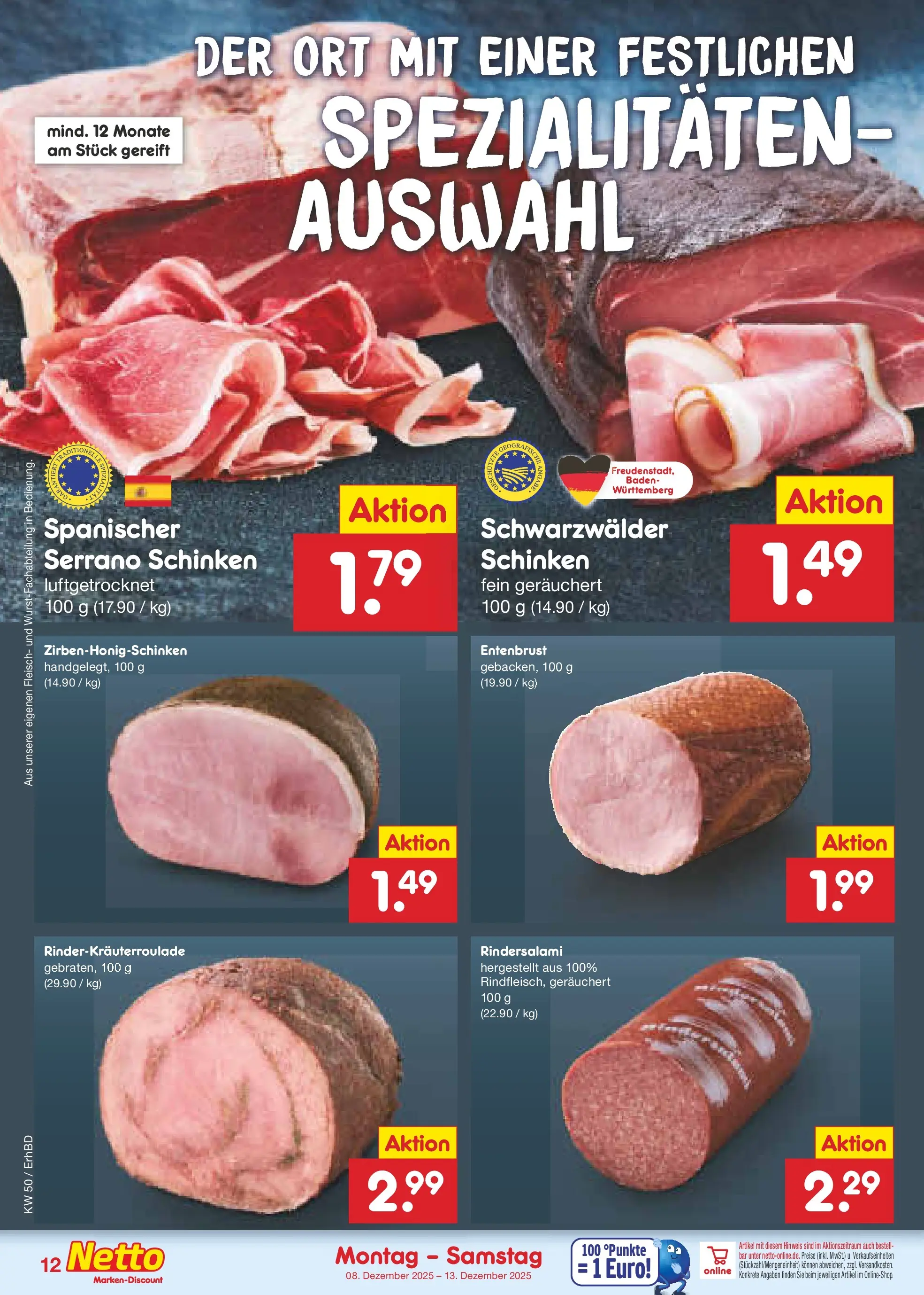 Netto Marken-Discount prospekt Ergolding	 (ab 08.12.2025) » Angebote | Seite: 12 | Produkte: Serrano schinken, Schinken, Fleisch