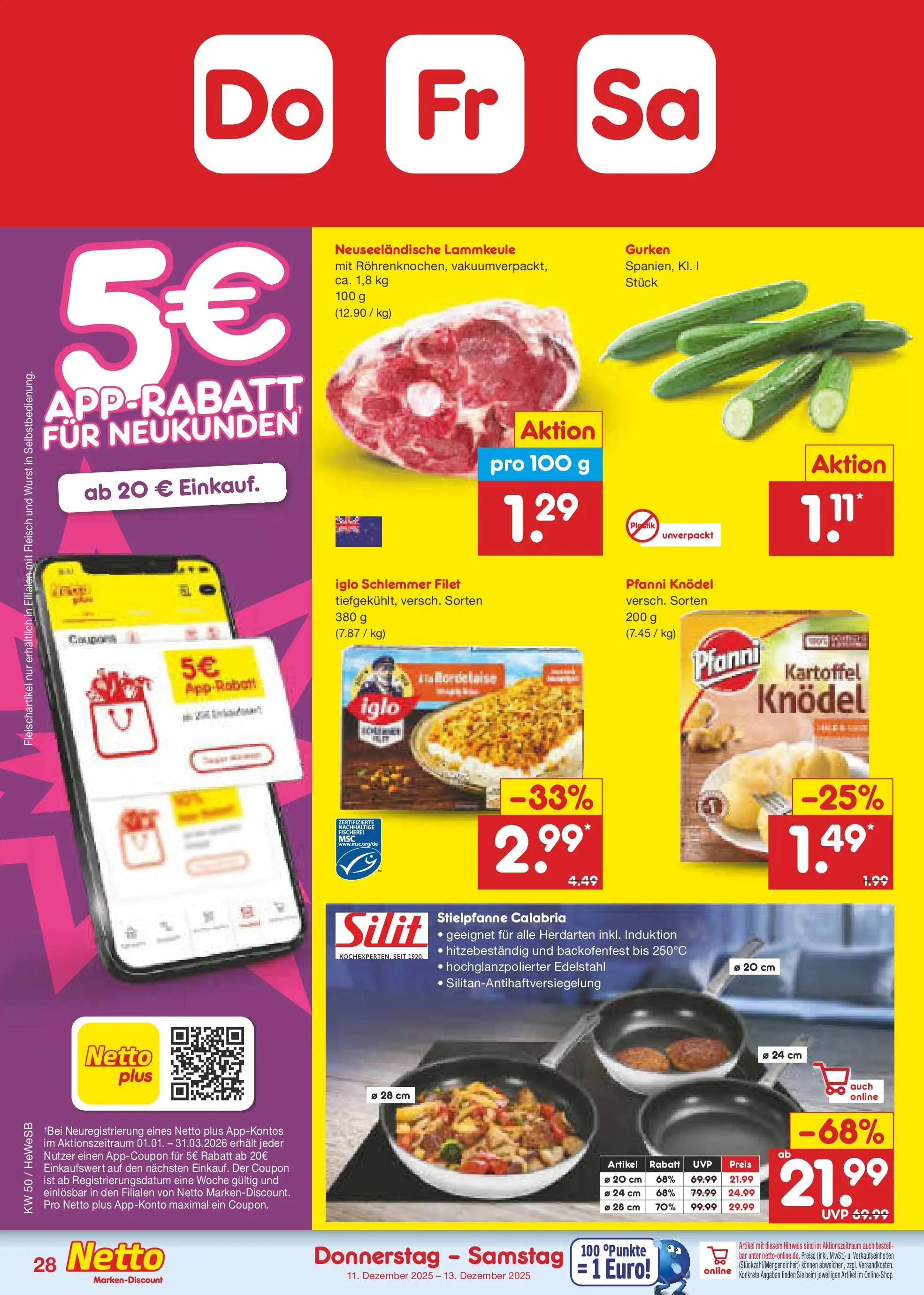 Netto Marken-Discount prospekt Hamburg	 (ab 07.12.2025) » Angebote | Seite: 32 | Produkte: Lammkeule, Iglo, Wurst, Gurken