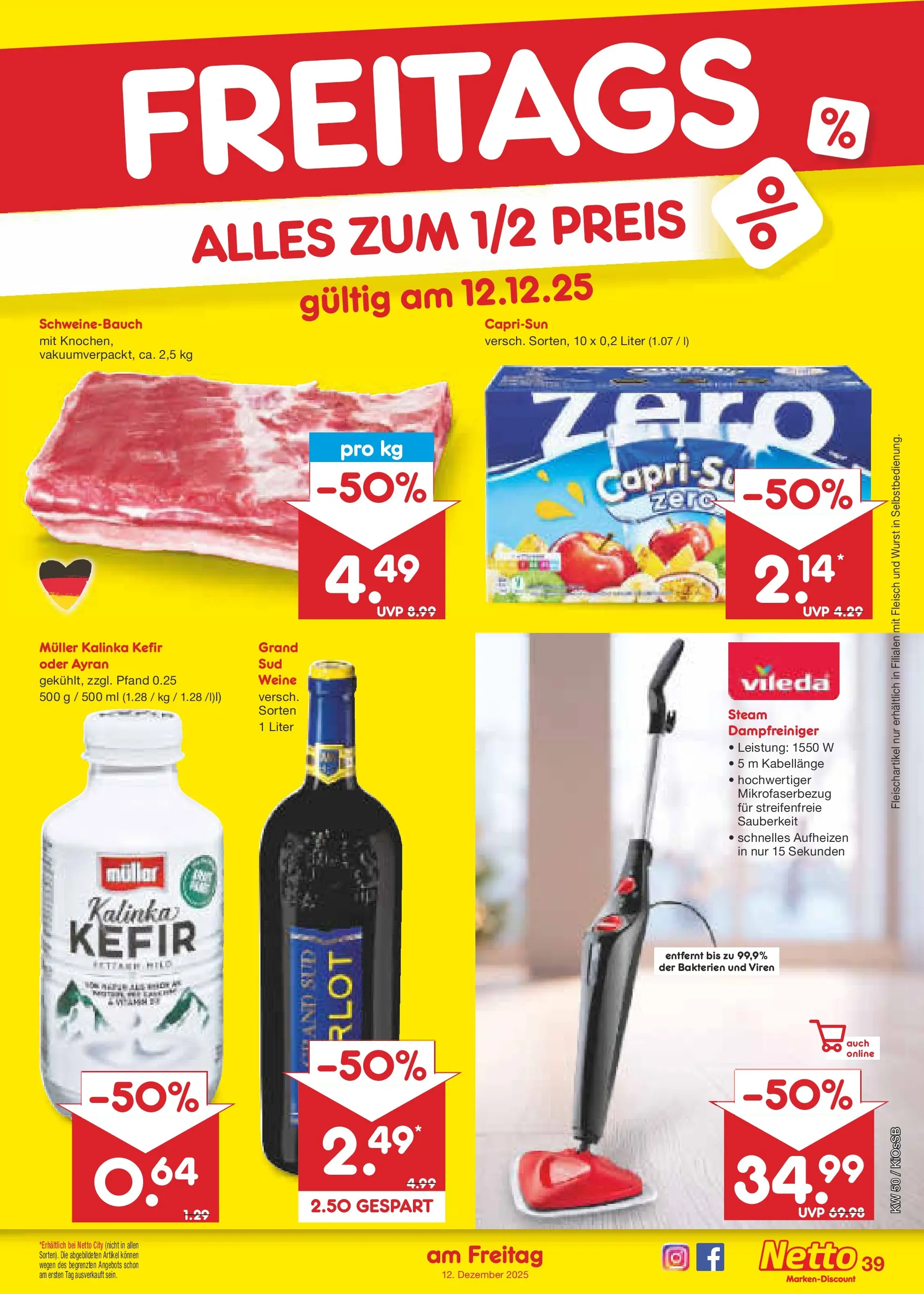 Netto Marken-Discount prospekt Oberhaid	 (ab 08.12.2025) » Angebote | Seite: 47 | Produkte: Kefir, Schweinebauch, Wurst, Fleisch