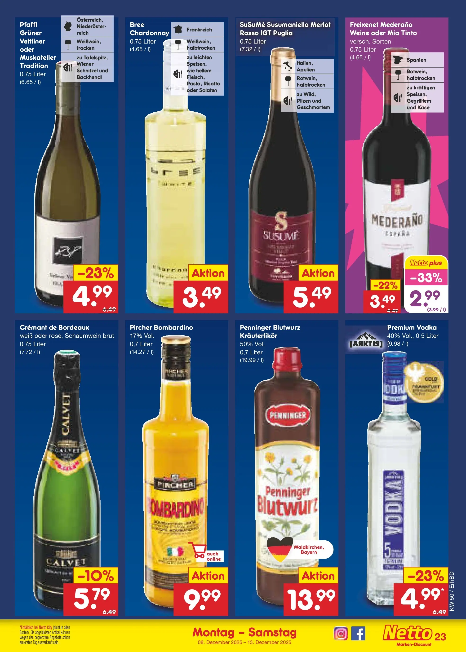 Netto Marken-Discount prospekt Ergolding	 (ab 08.12.2025) » Angebote | Seite: 23 | Produkte: Freixenet, Merlot, Freixenet mederano, Schnitzel